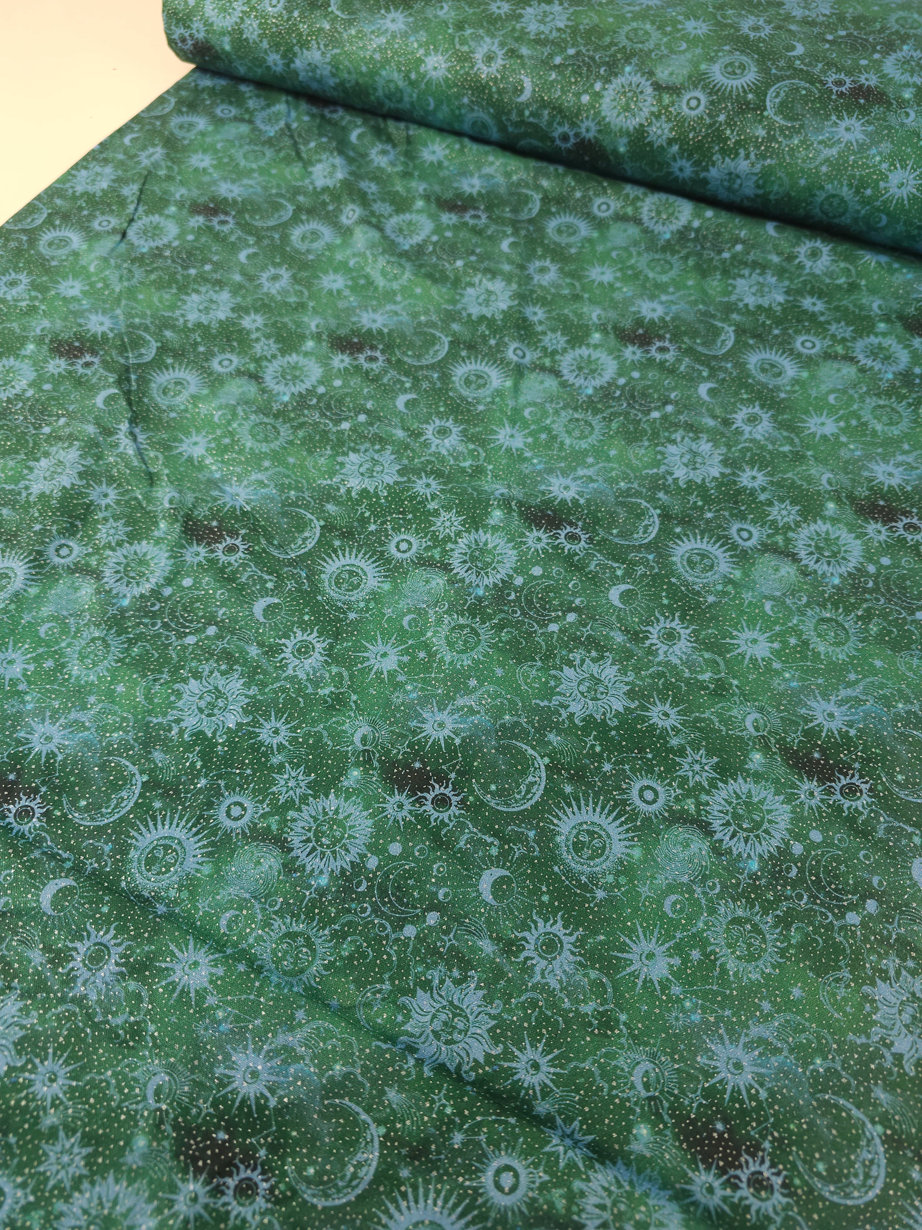 Green/Light Blue Celestrial Skies 100% Cotton - Benartex