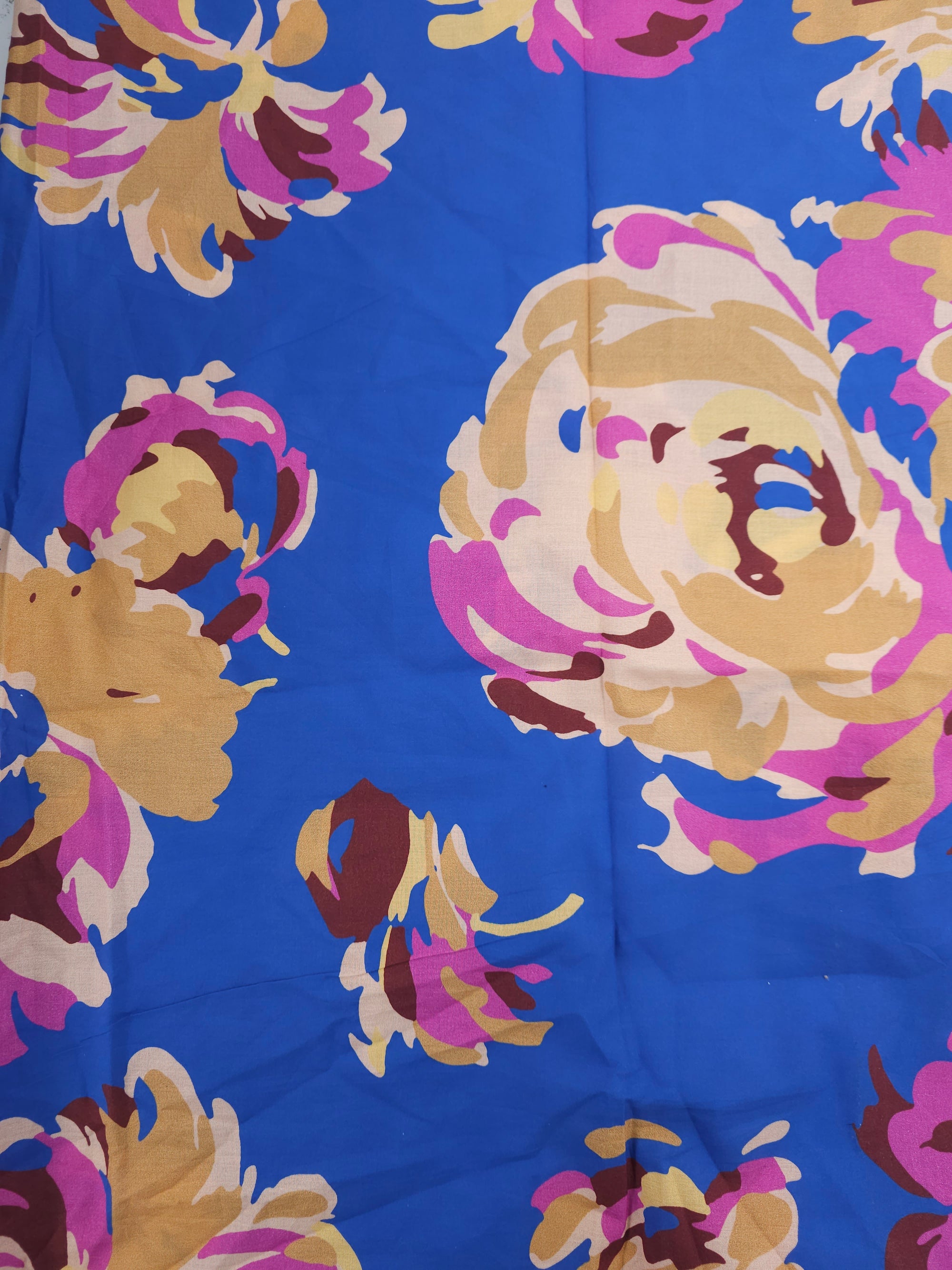 Blue Large Floral Cotton Poplin - 1.8m Piece