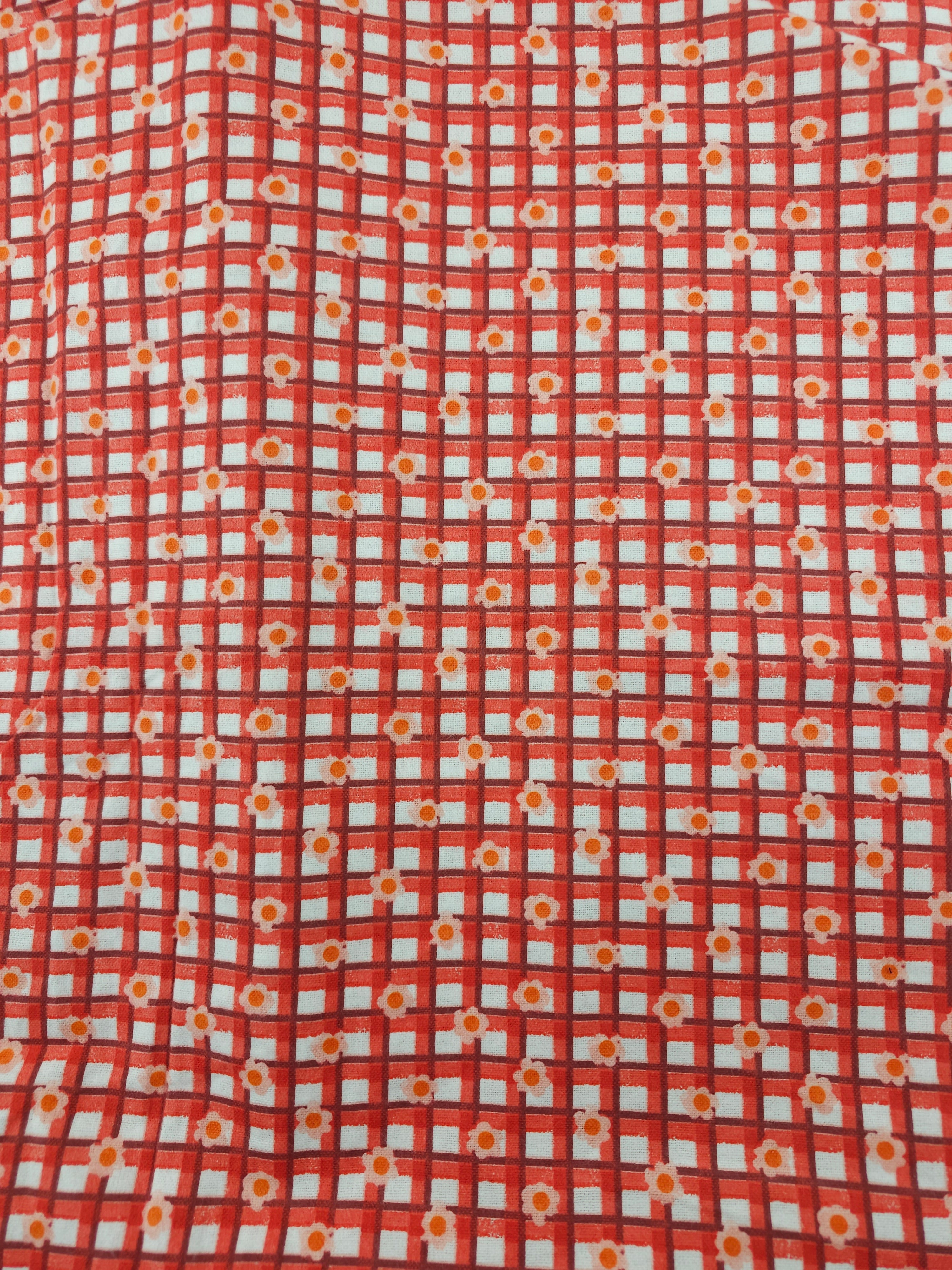 Red grid flower Cotton flannel - 3m piece