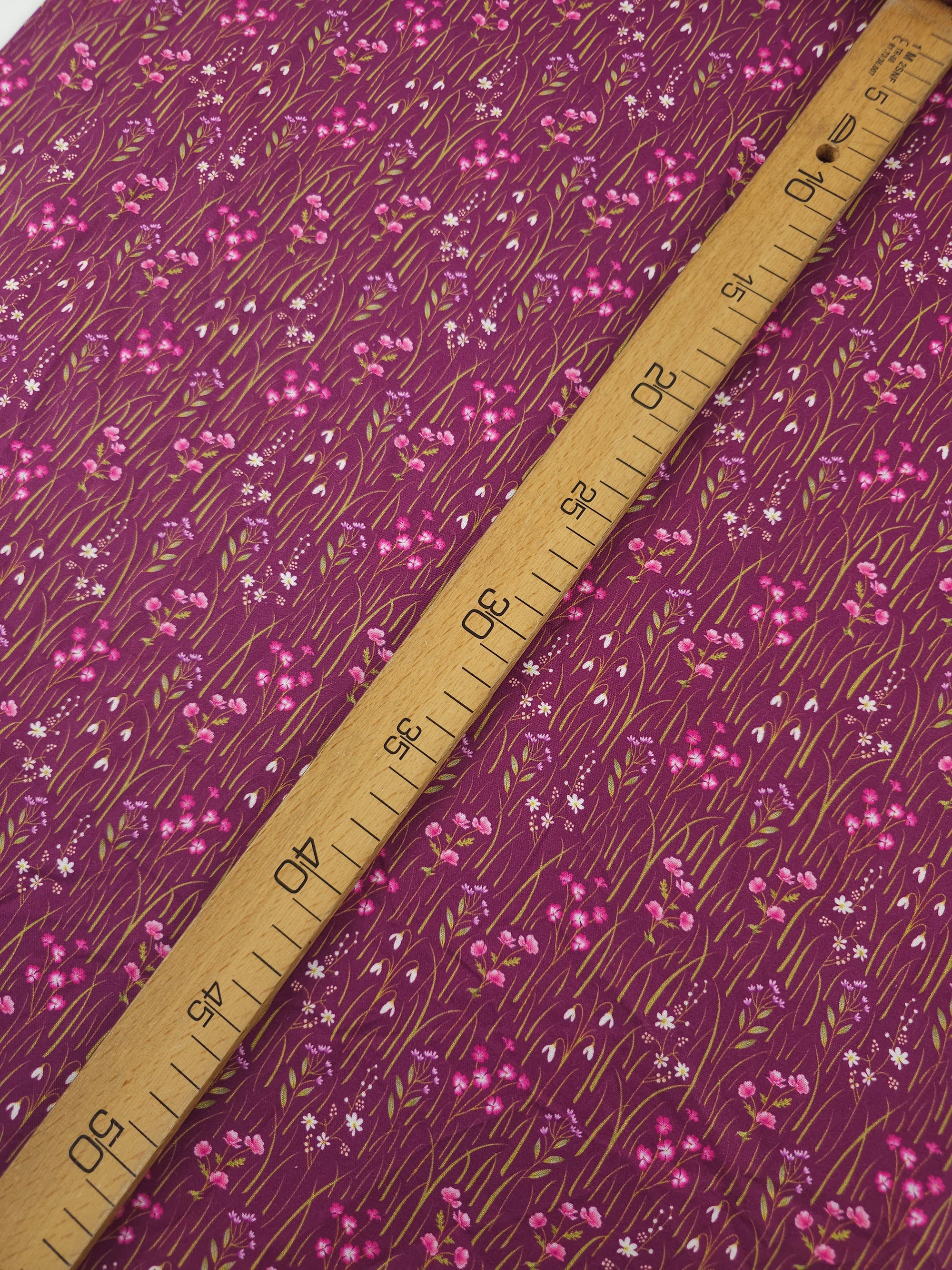 Plum Floral Stem Meadow 100% Cotton