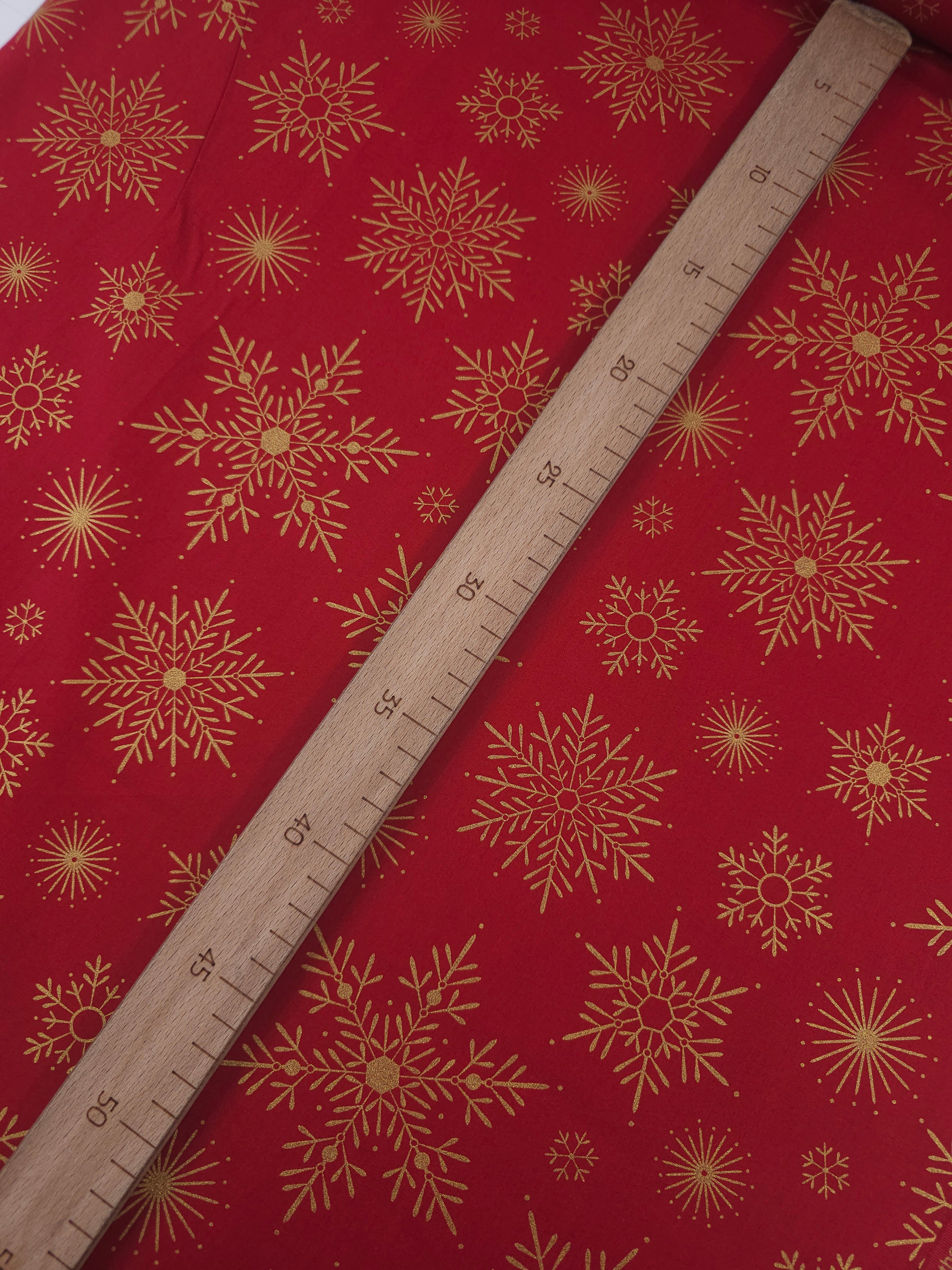 Red/Gold Snowflake 100% Cotton