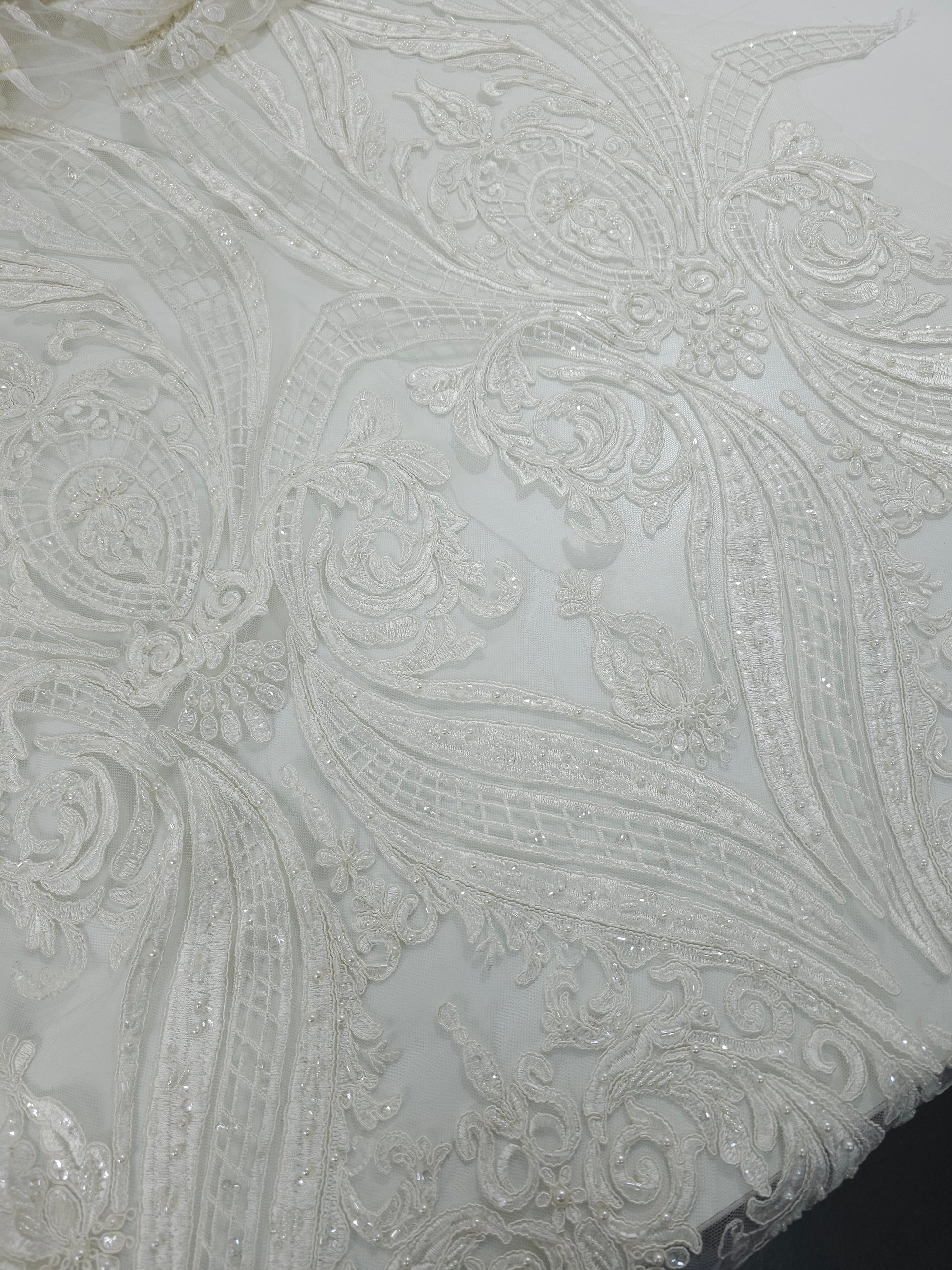*Hazel* Ivory Beaded Damask Bridal