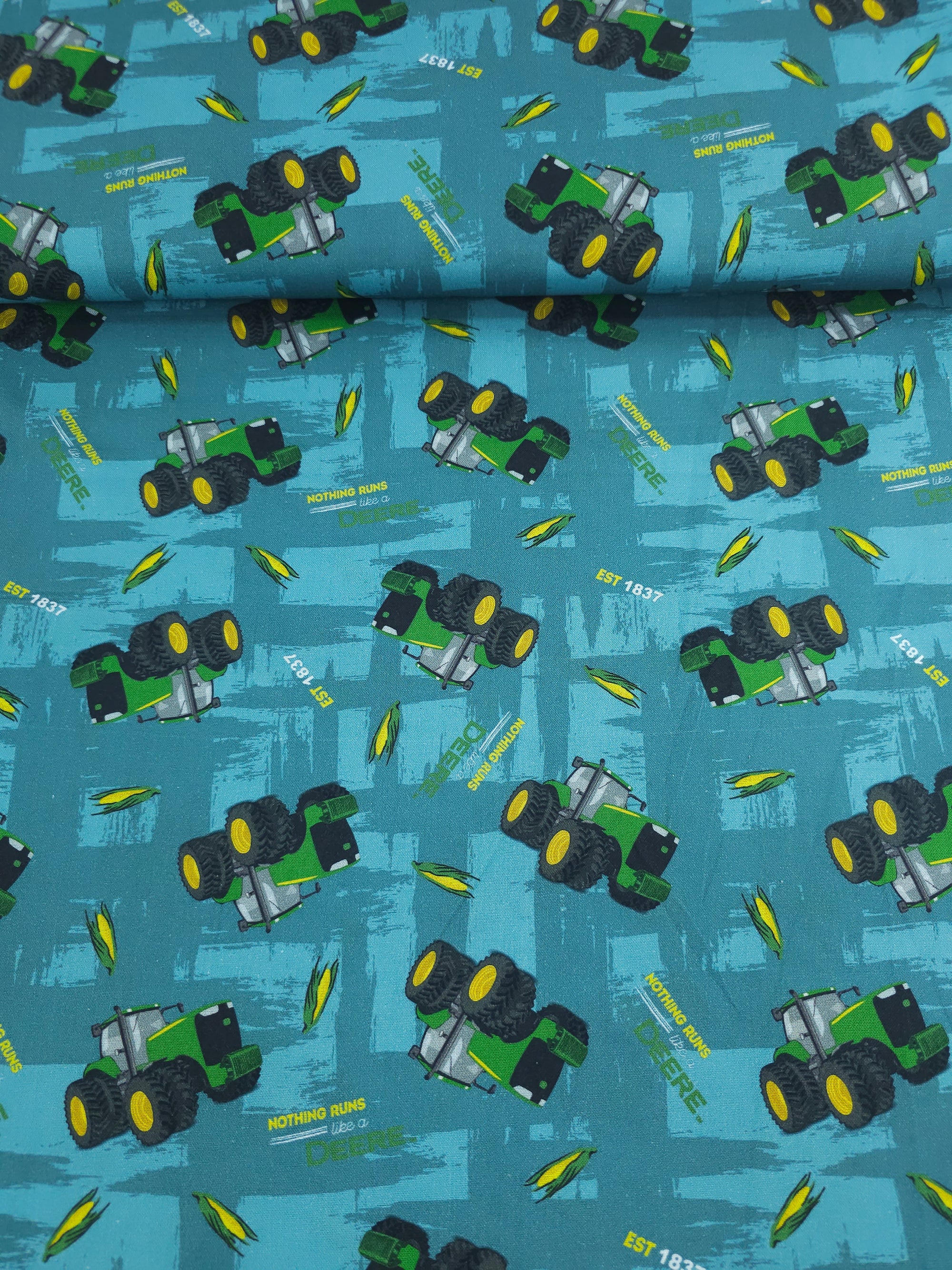 Teal John Deere Tractor Slogan 100% Cotton