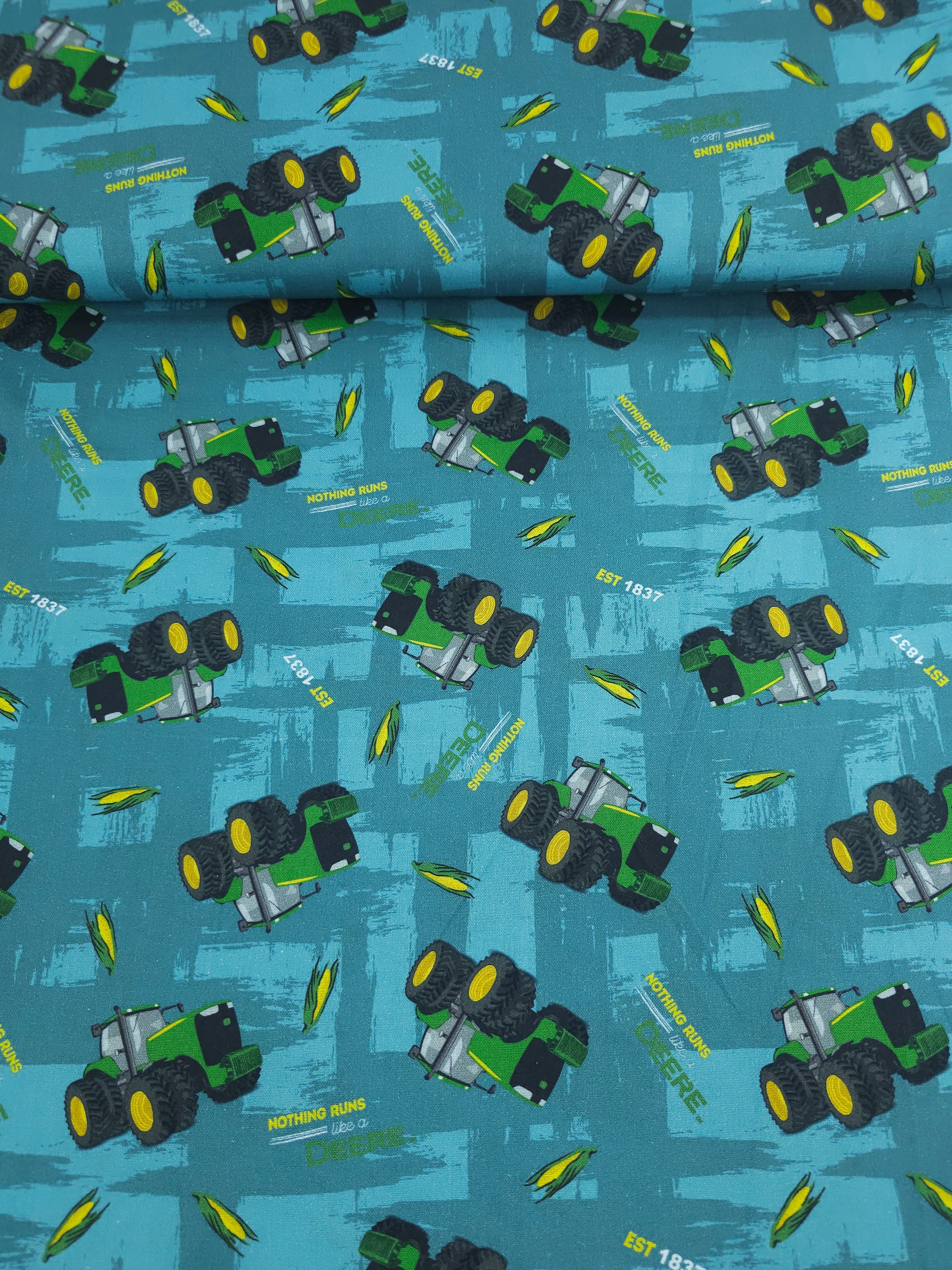 Teal John Deere Tractor Slogan 100% Cotton