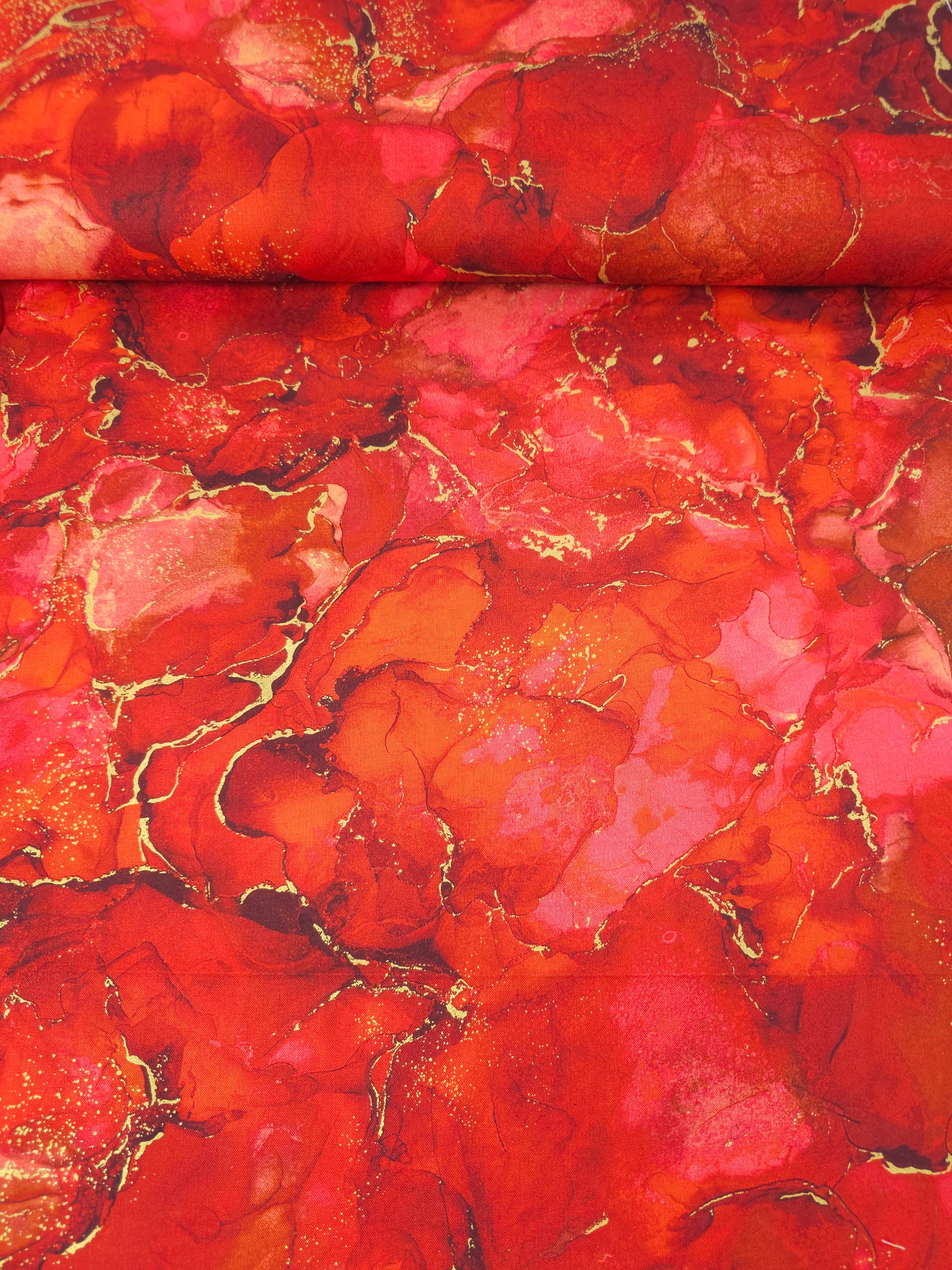 Red/Gold Marble 100% Cotton