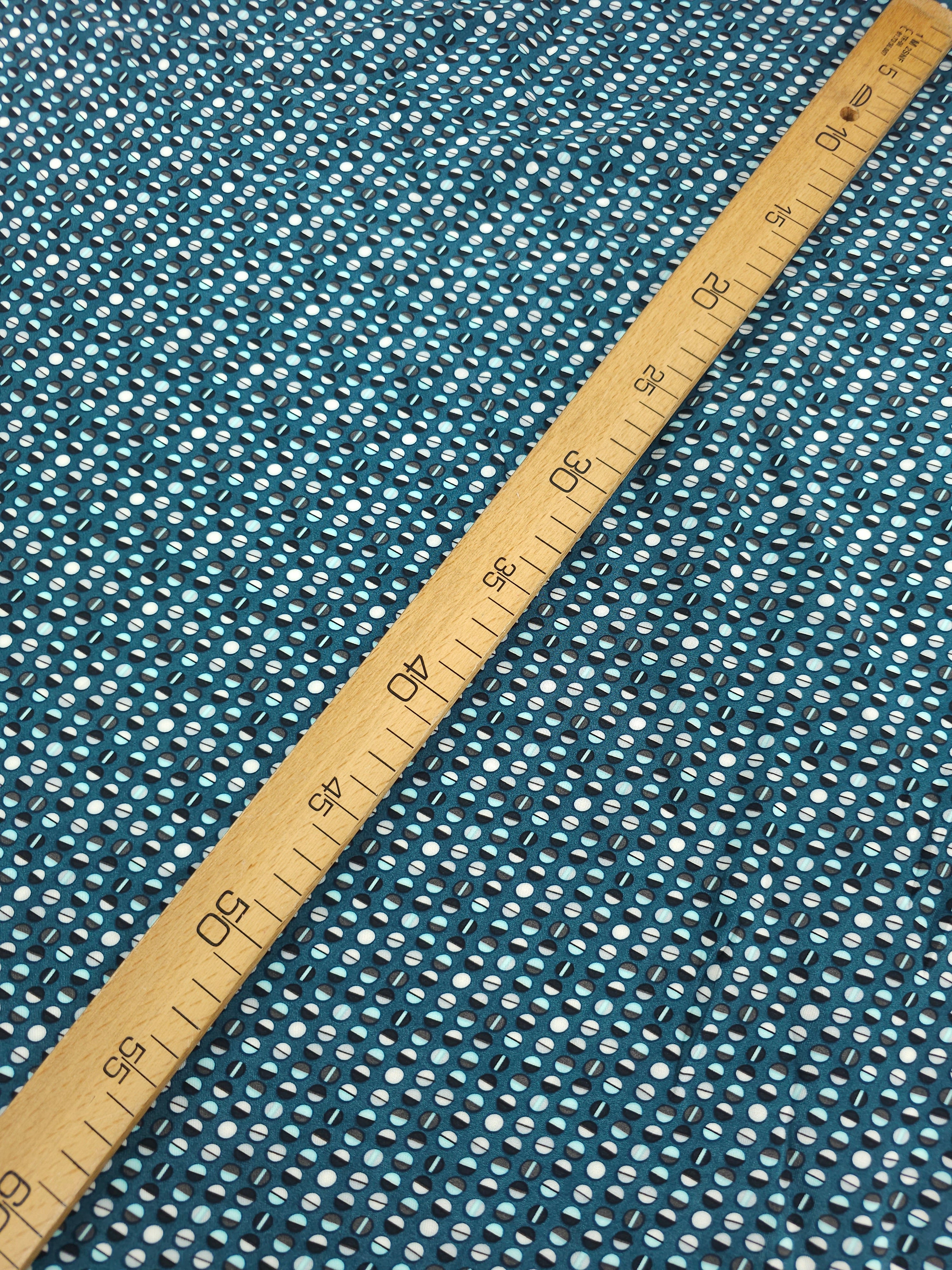 Teal Geometric Mini Circles Satin Backed Viscose Crepe