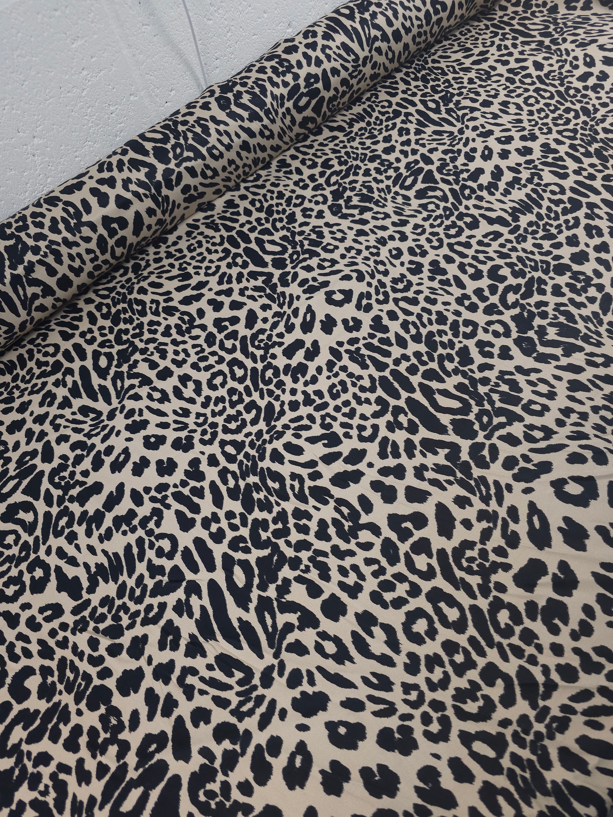 Ecru/Black Leopard Viscose Satin