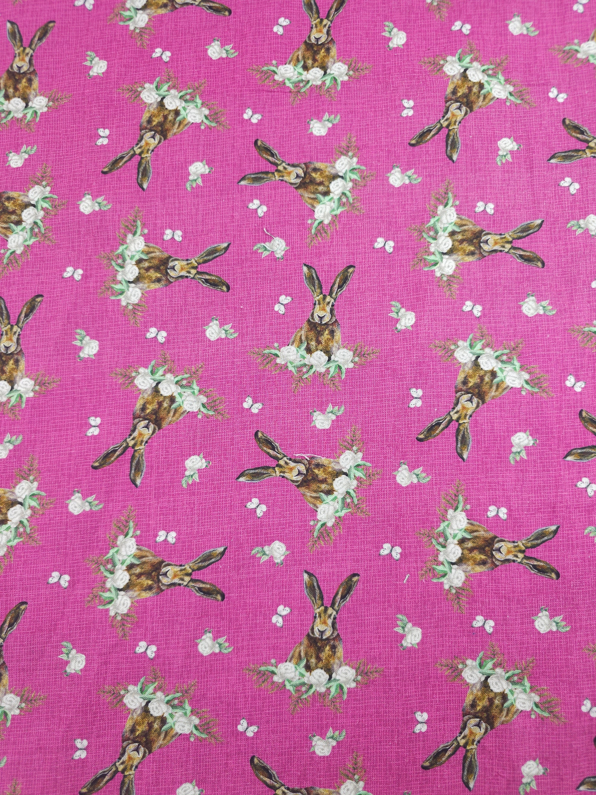 Magenta Woodland Floral Bunny 100% Cotton - Sarah Payne