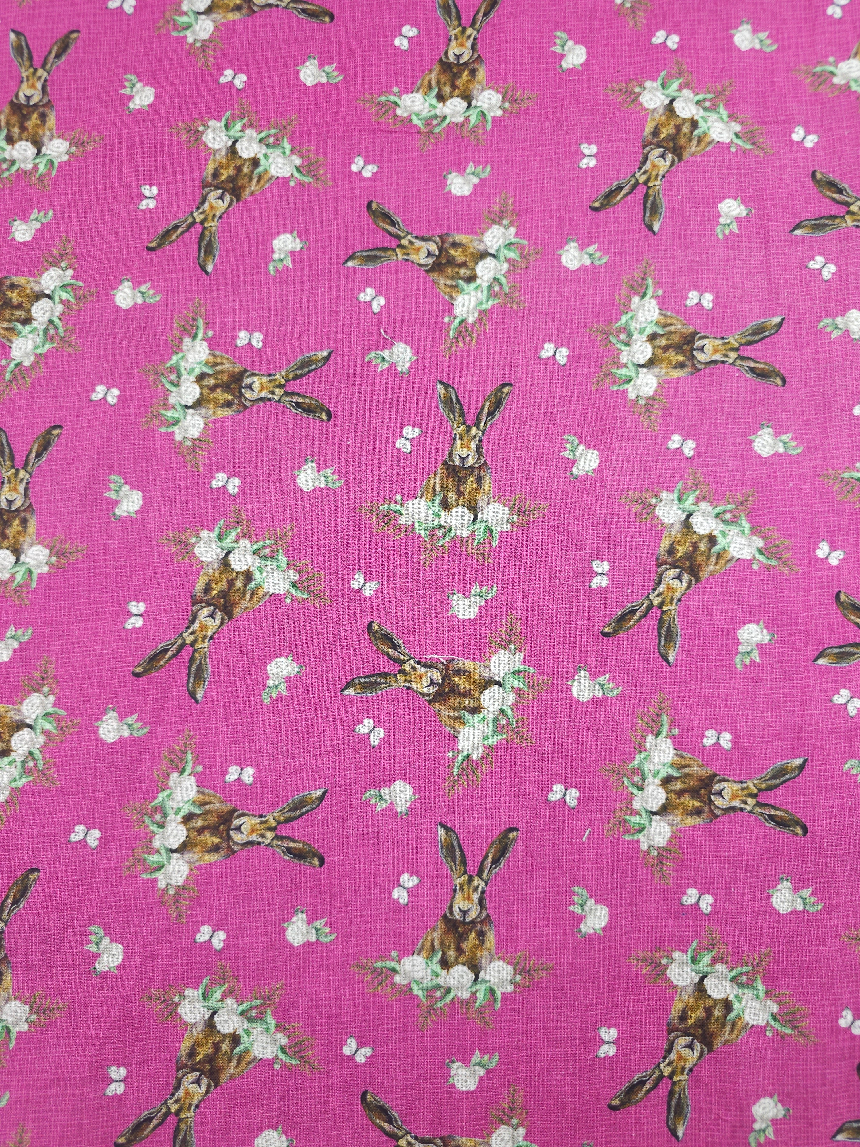 Magenta Woodland Floral Bunny 100% Cotton - Sarah Payne
