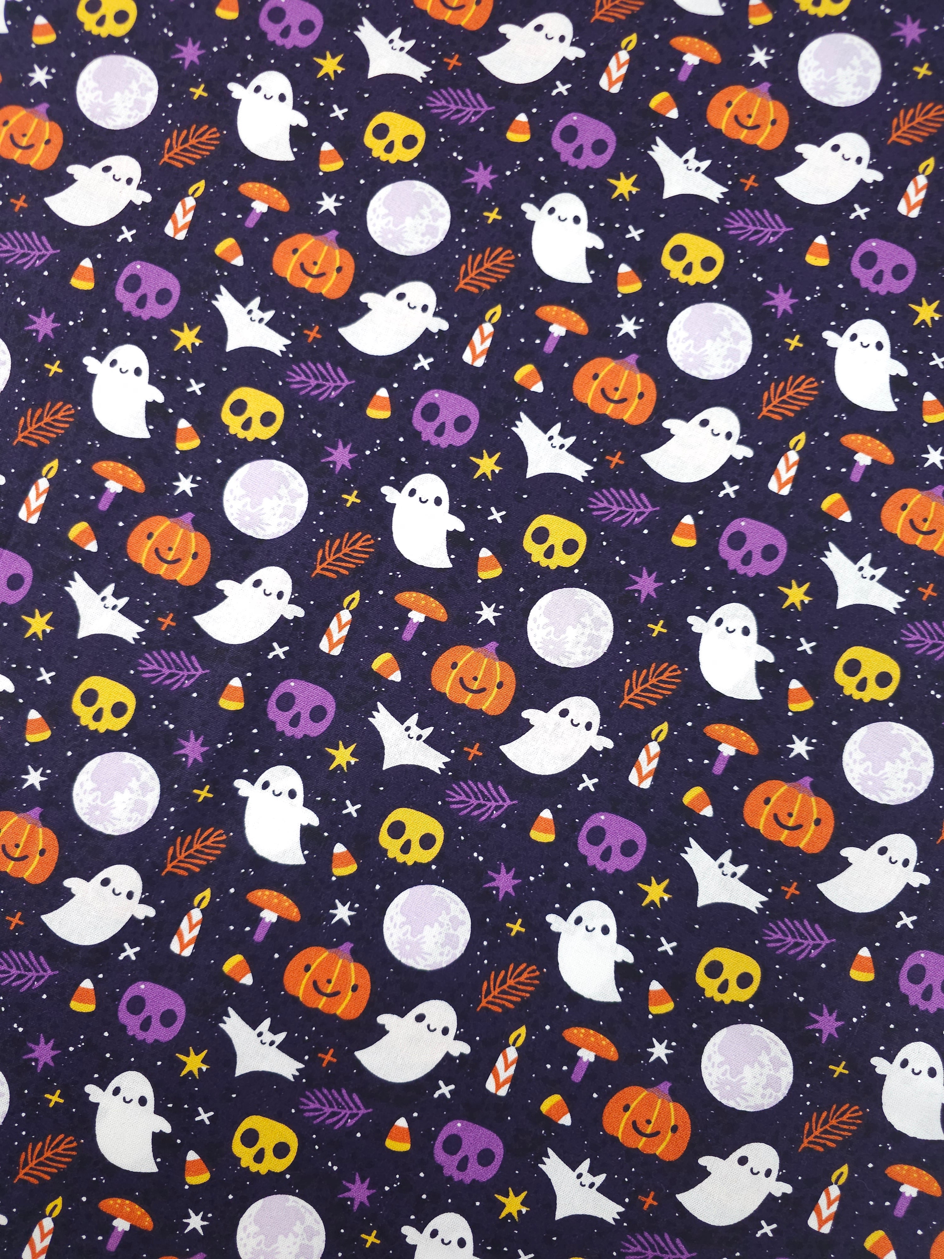 Purple Happy Ghosts And Pumpkins 100% Cotton