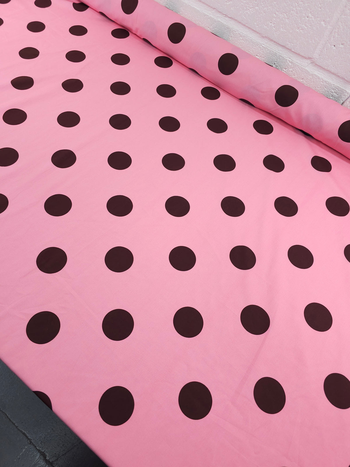 Pink/Dark Brown Big Polka Spot Fine Cotton Poplin