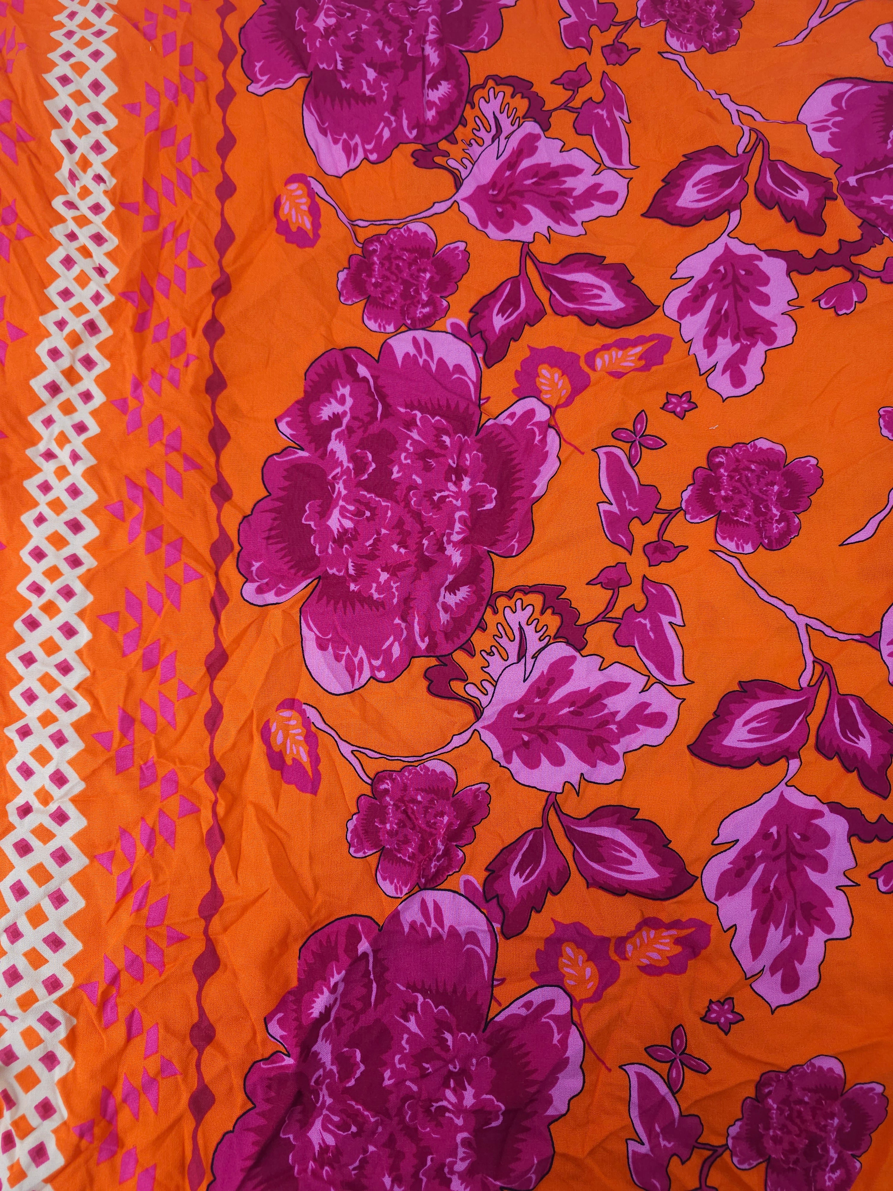 Orange and pink floral Viscose chalis- 1.5m piece