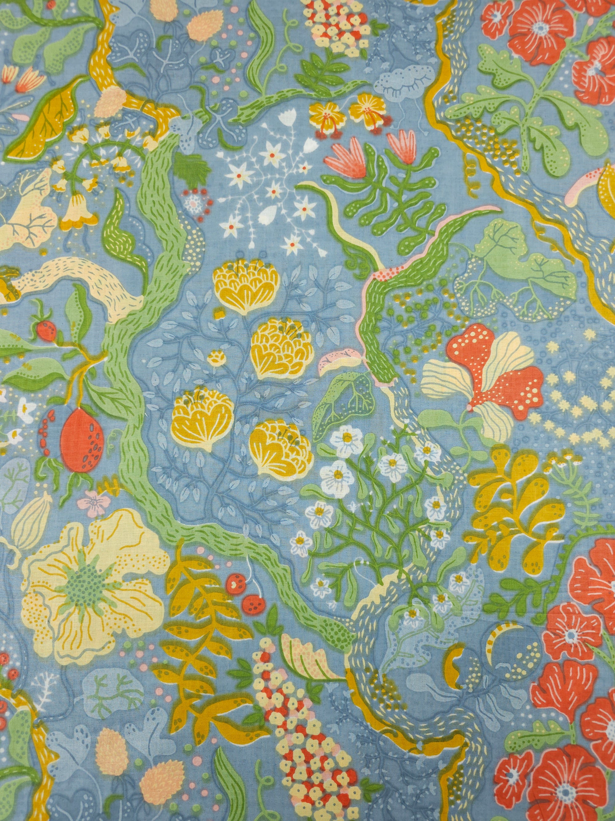 Petrol Blue Floral Whirl Garden Cambric Cotton