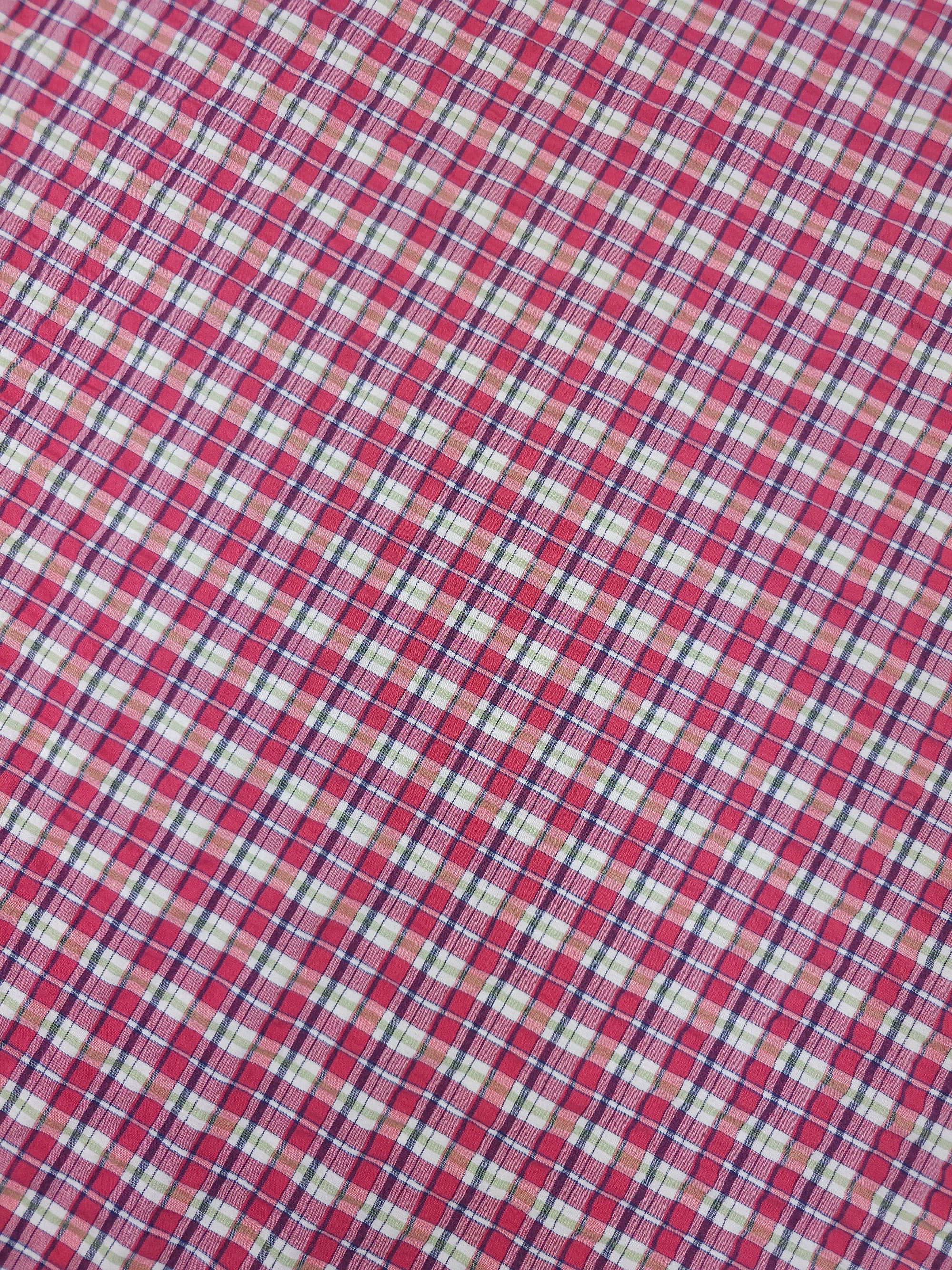 Rose/Green Tartan Crinkle Cotton