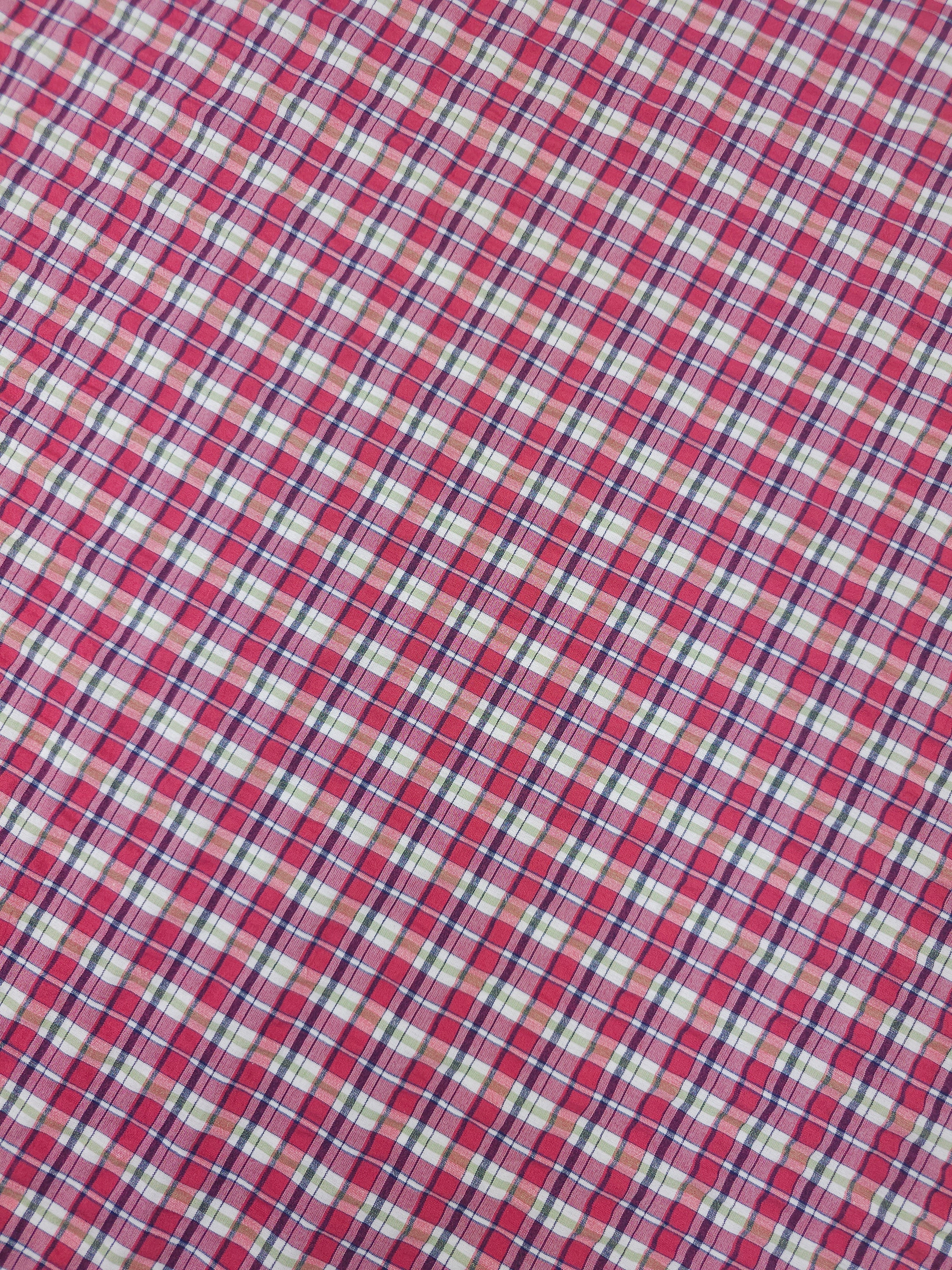 Rose/Green Tartan Crinkle Cotton