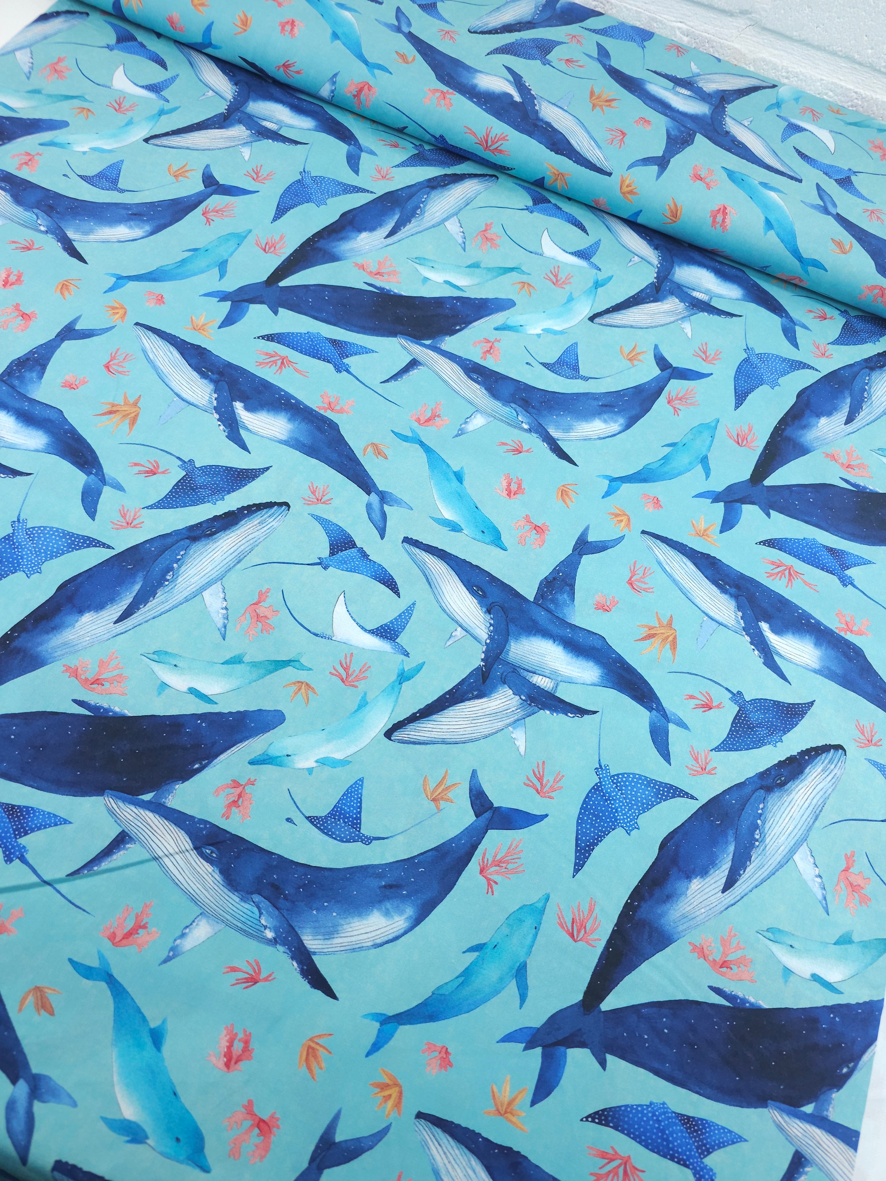 Blue Sea Animals 100% Cotton 57"