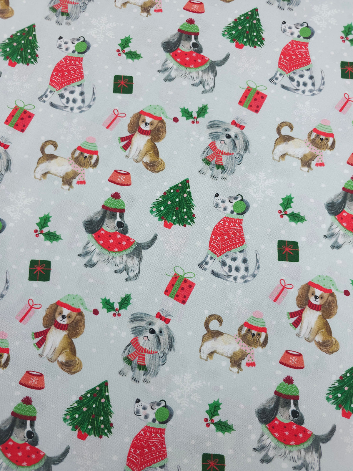 Grey Christmas Snow Puppy Pals 100% Cotton