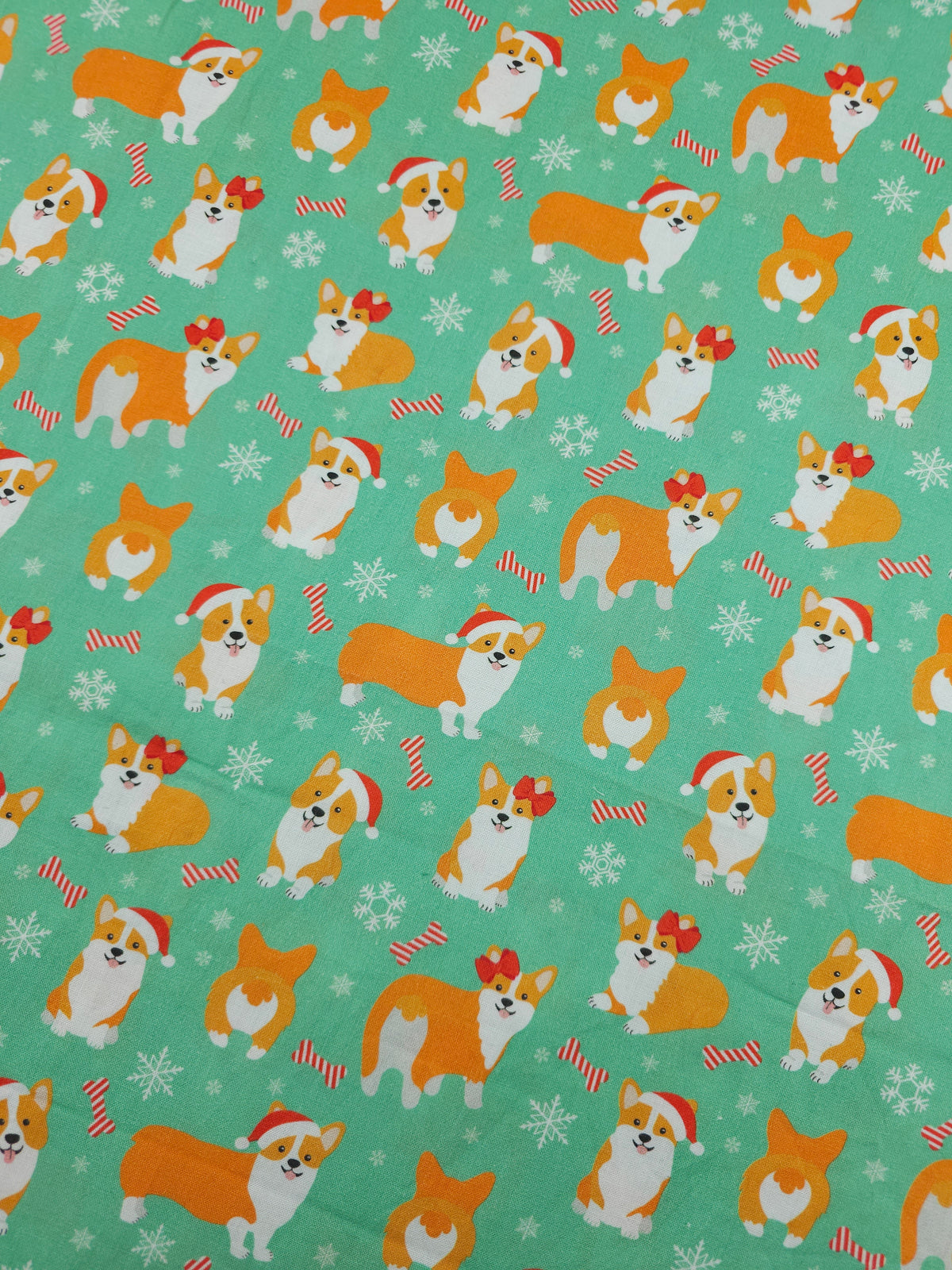 Orange/Mint Green Christmas Pups 100% Cotton