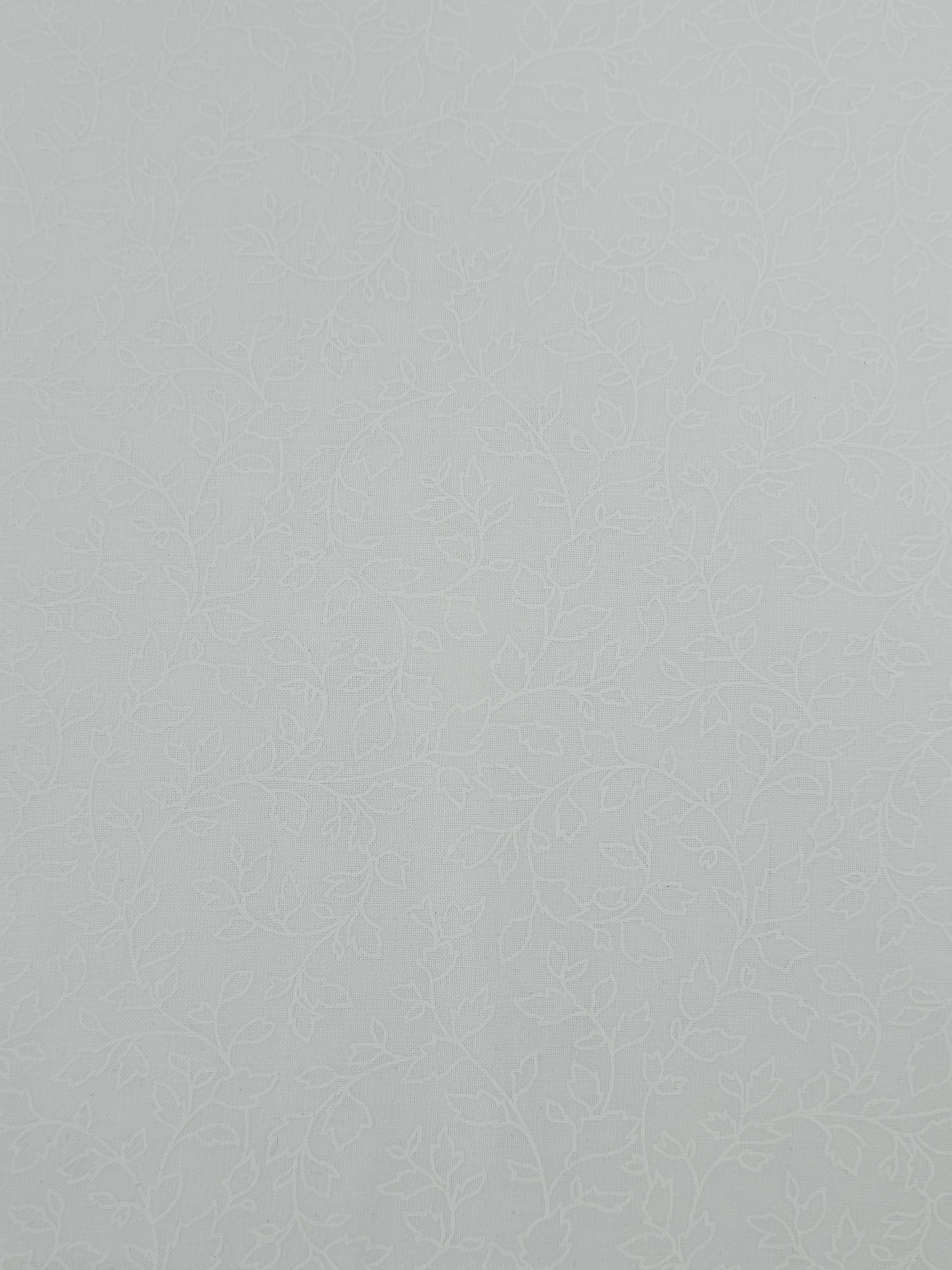Leaf Twine Outline White On White Tonal 100% Cotton