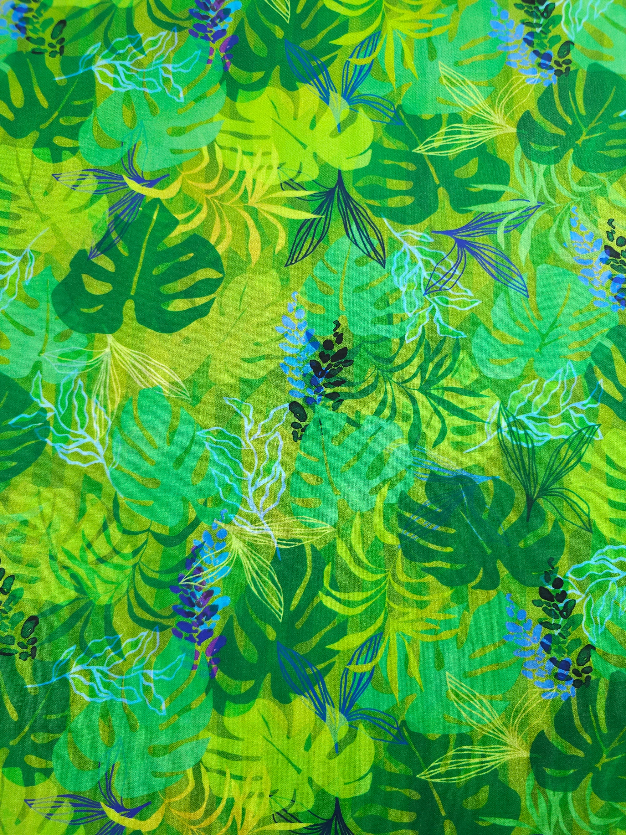 Light Green Jungle Palm Leaf 100% Cotton 108" - Robert Kaufman *EXTRA WIDE*