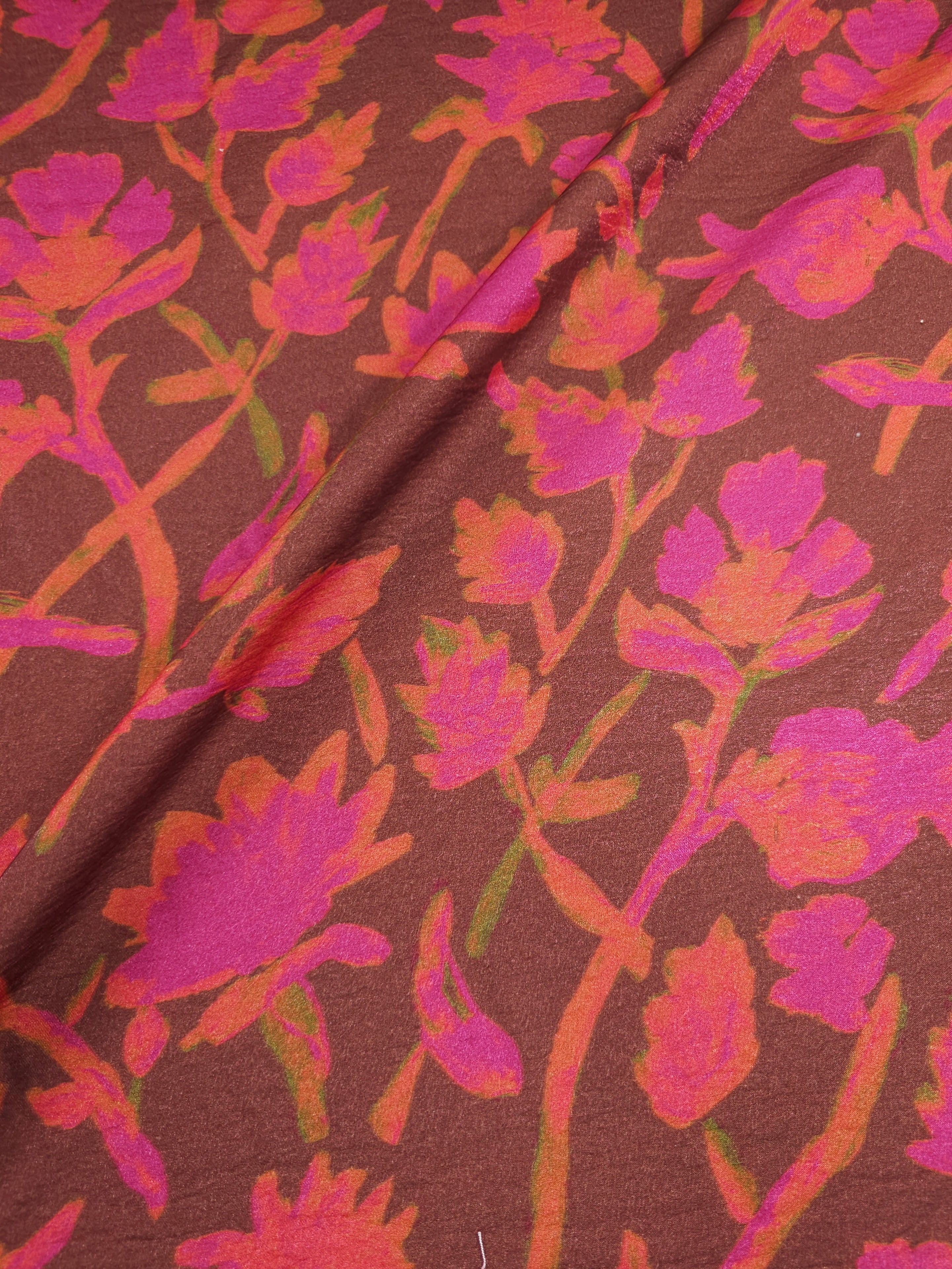 Hot Pink/Brown Wonder Floral Metallic Viscose