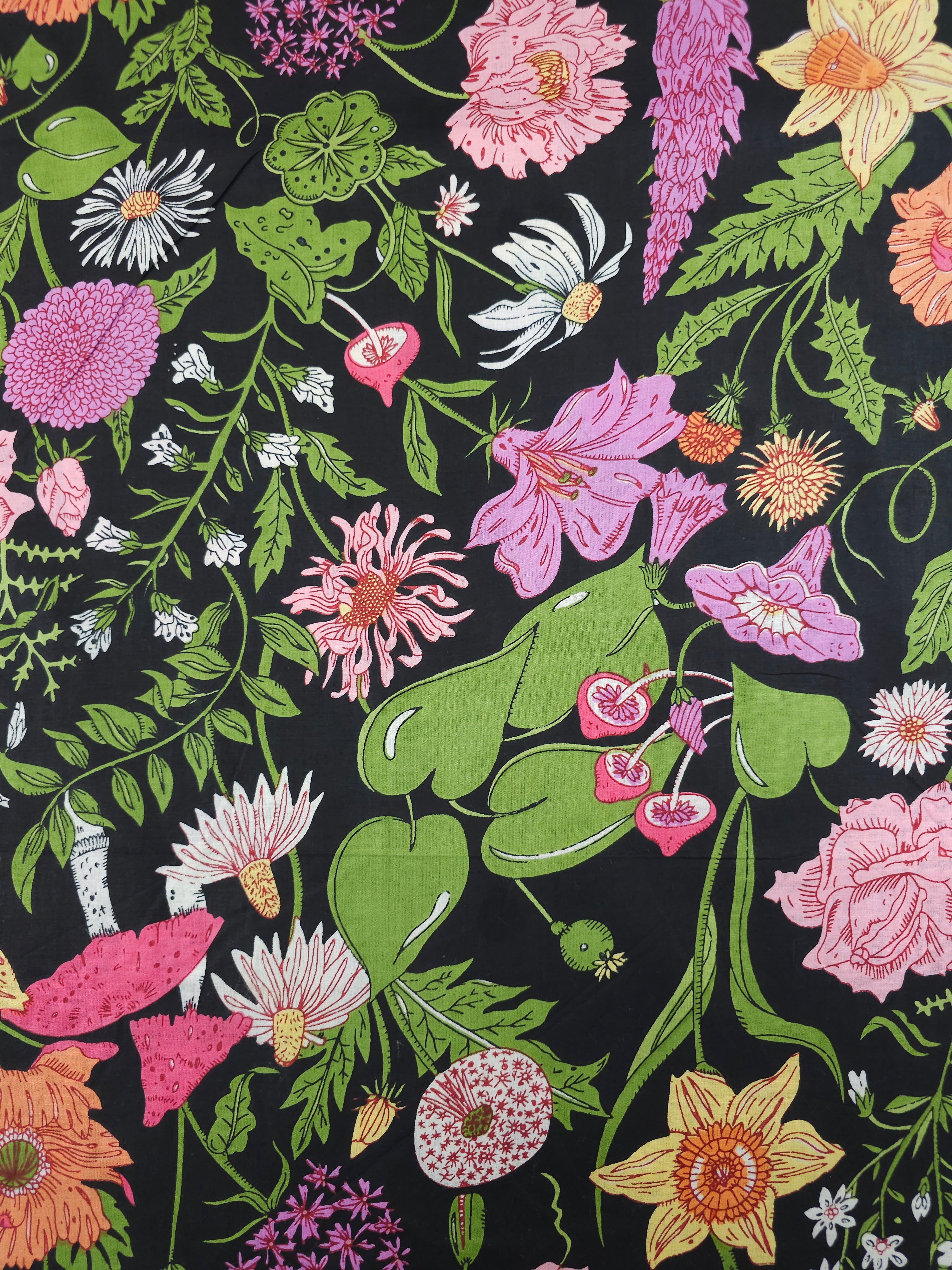 Black Floral Shroom Field Cambric Cotton