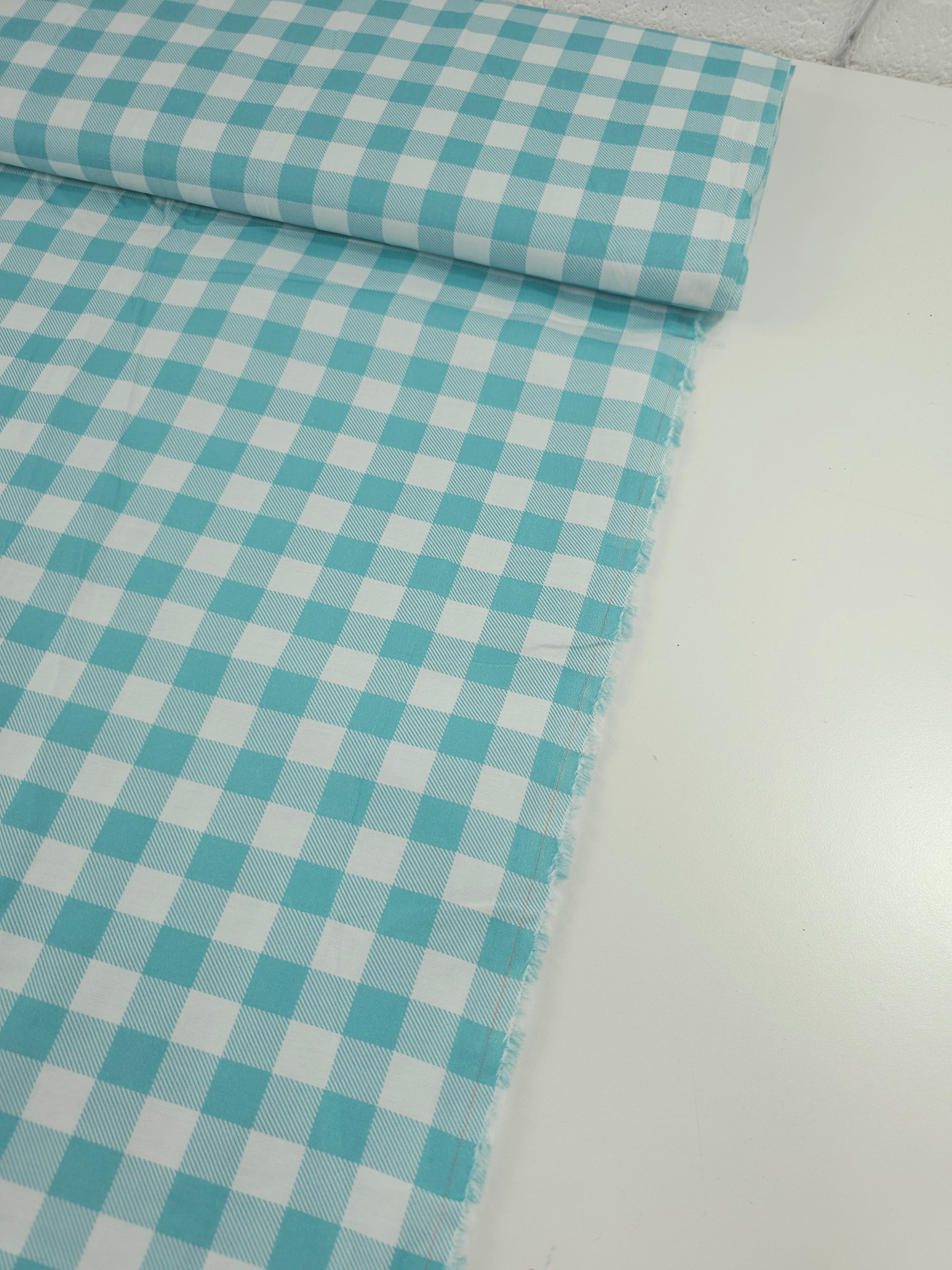 Turquoise Big Gingham 100% Cotton 45"