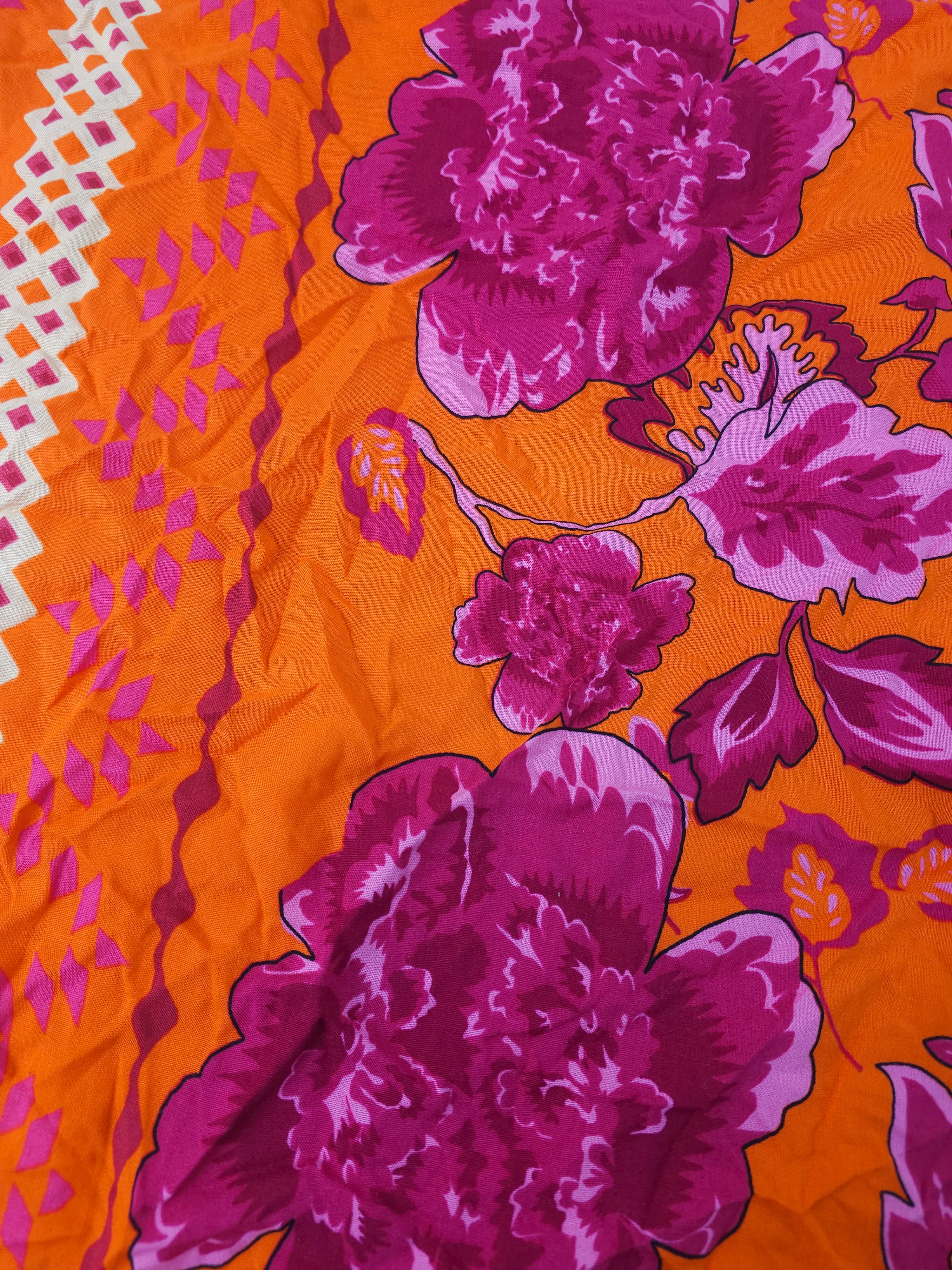 Orange and pink floral Viscose chalis- 1.5m piece