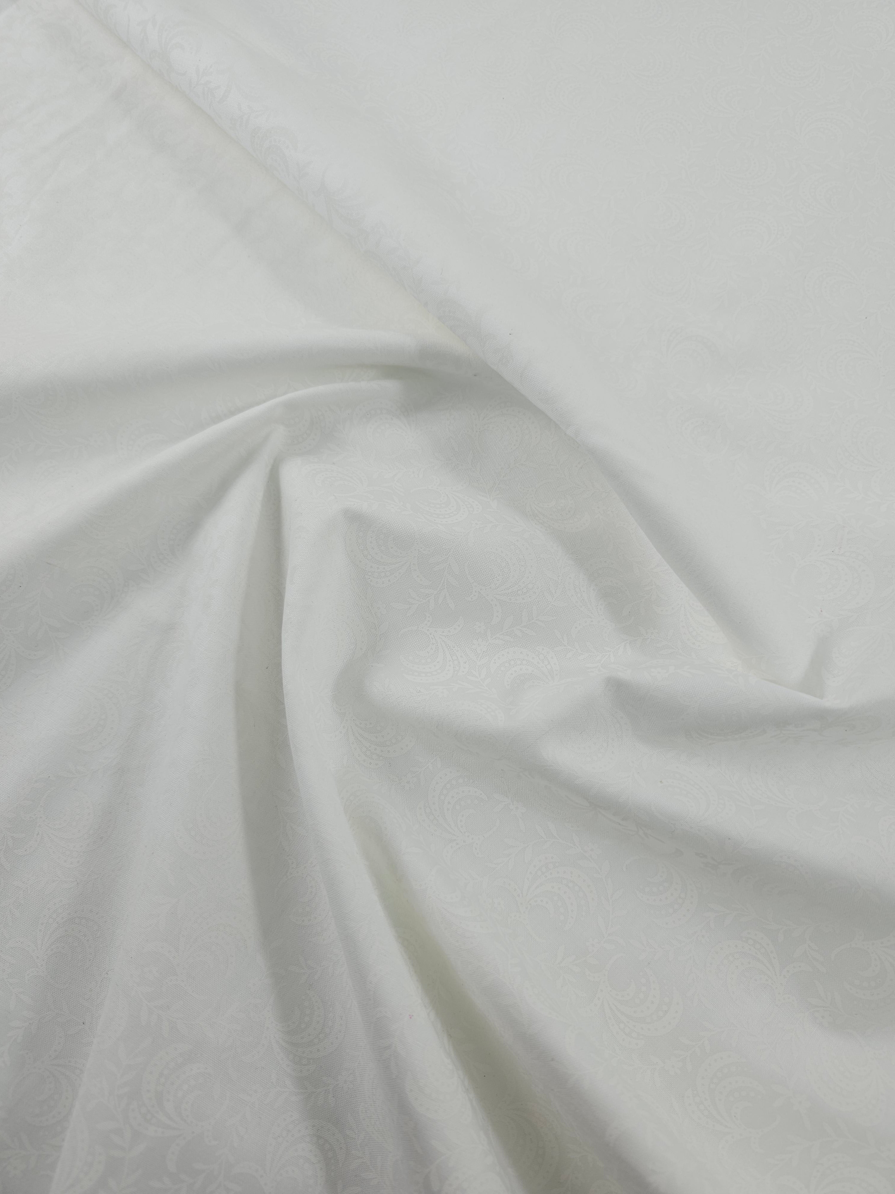 Carnival Leaf Twine White On White Tonal 100% Cotton