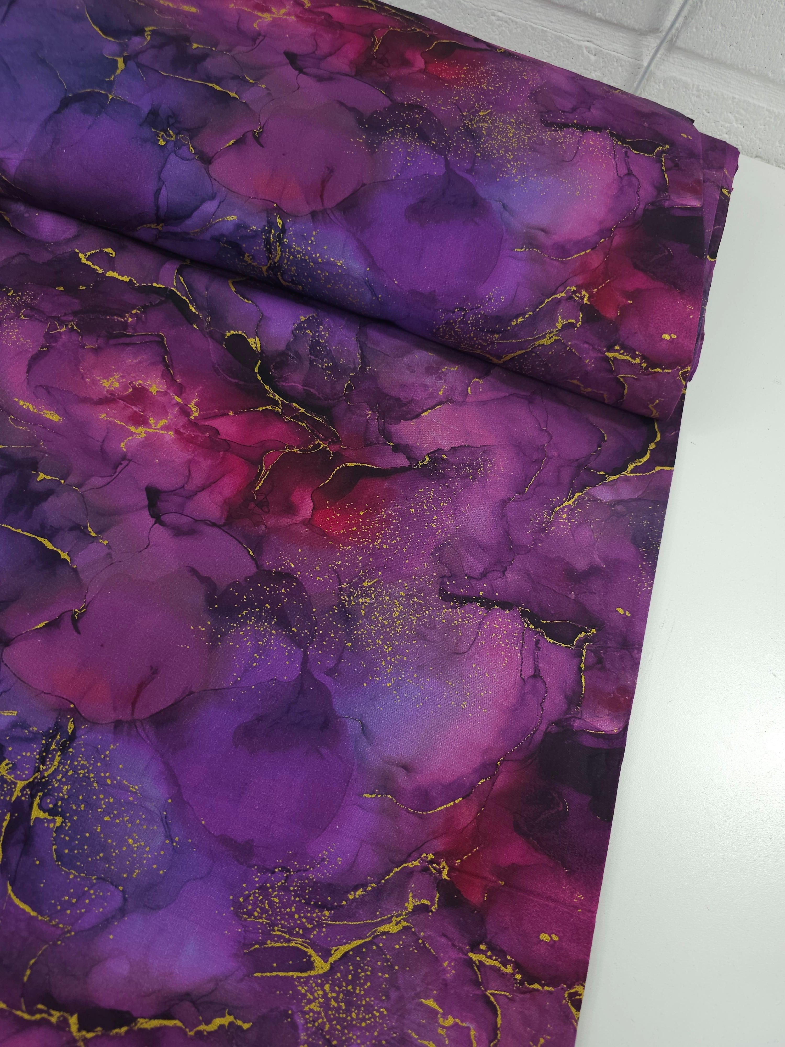 Purple/Magenta Gold Marble 100% Cotton