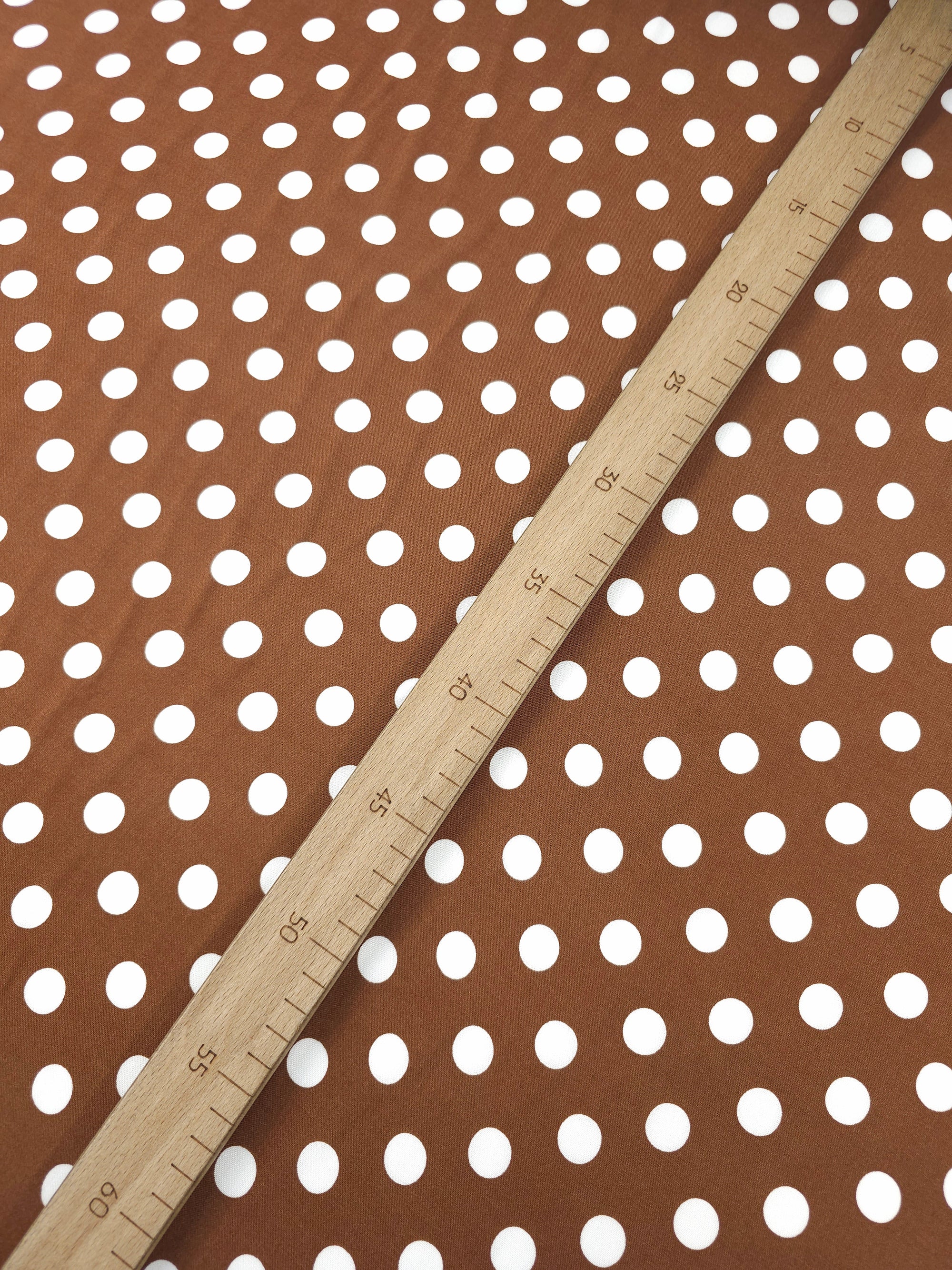 Hazelnut Brown/White Small Polka Spot Viscose Challis