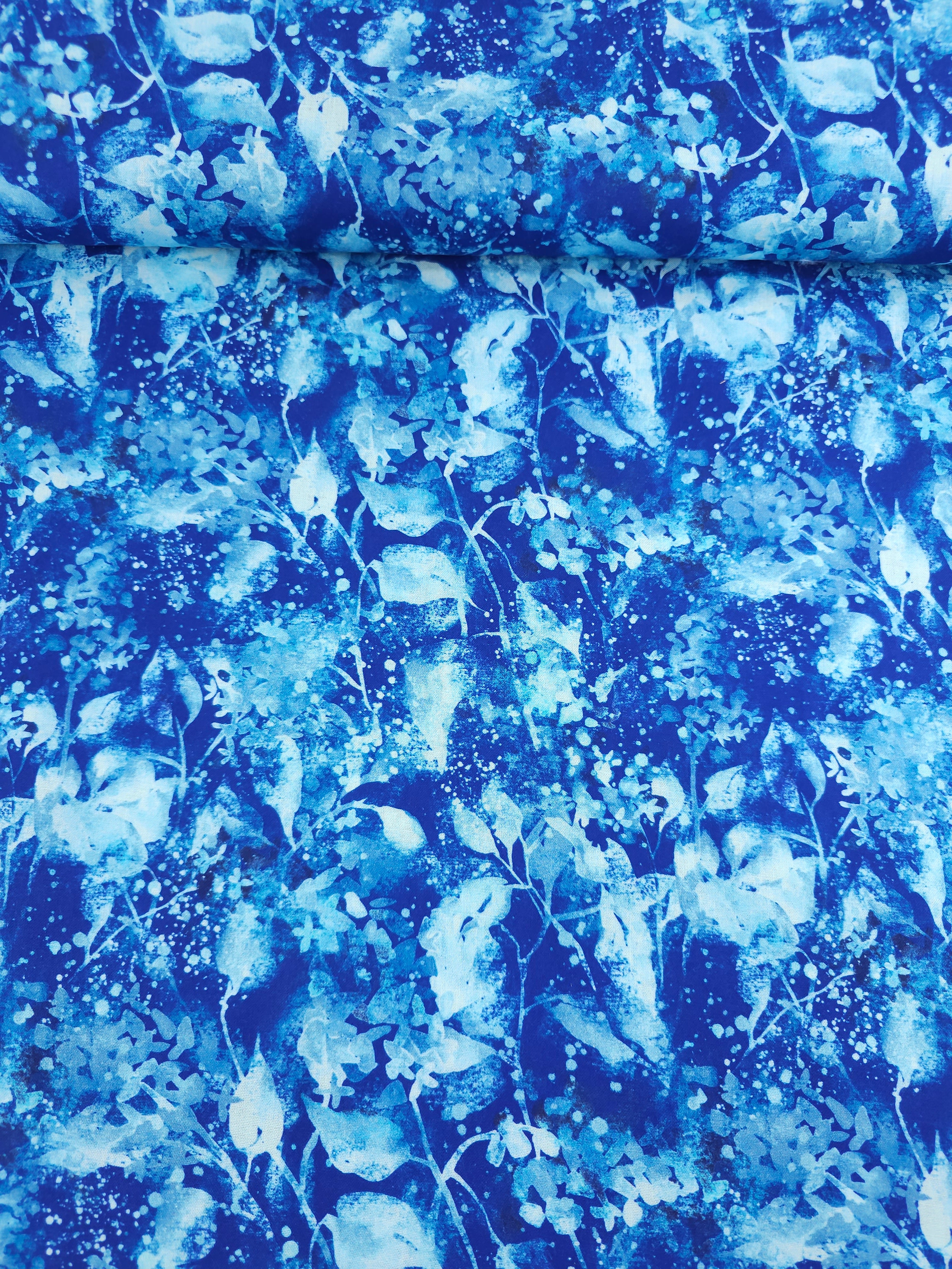 Blue Frosted Leaves 100% Cotton