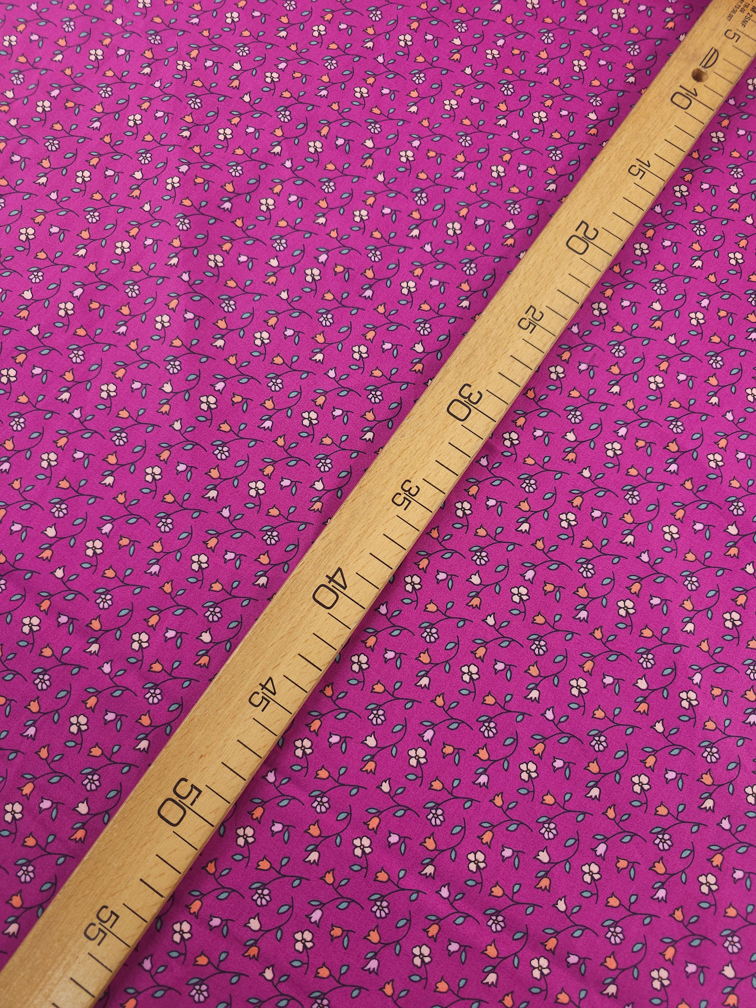 Magenta Tossed Tulip Stems Lightweight Cotton 57"