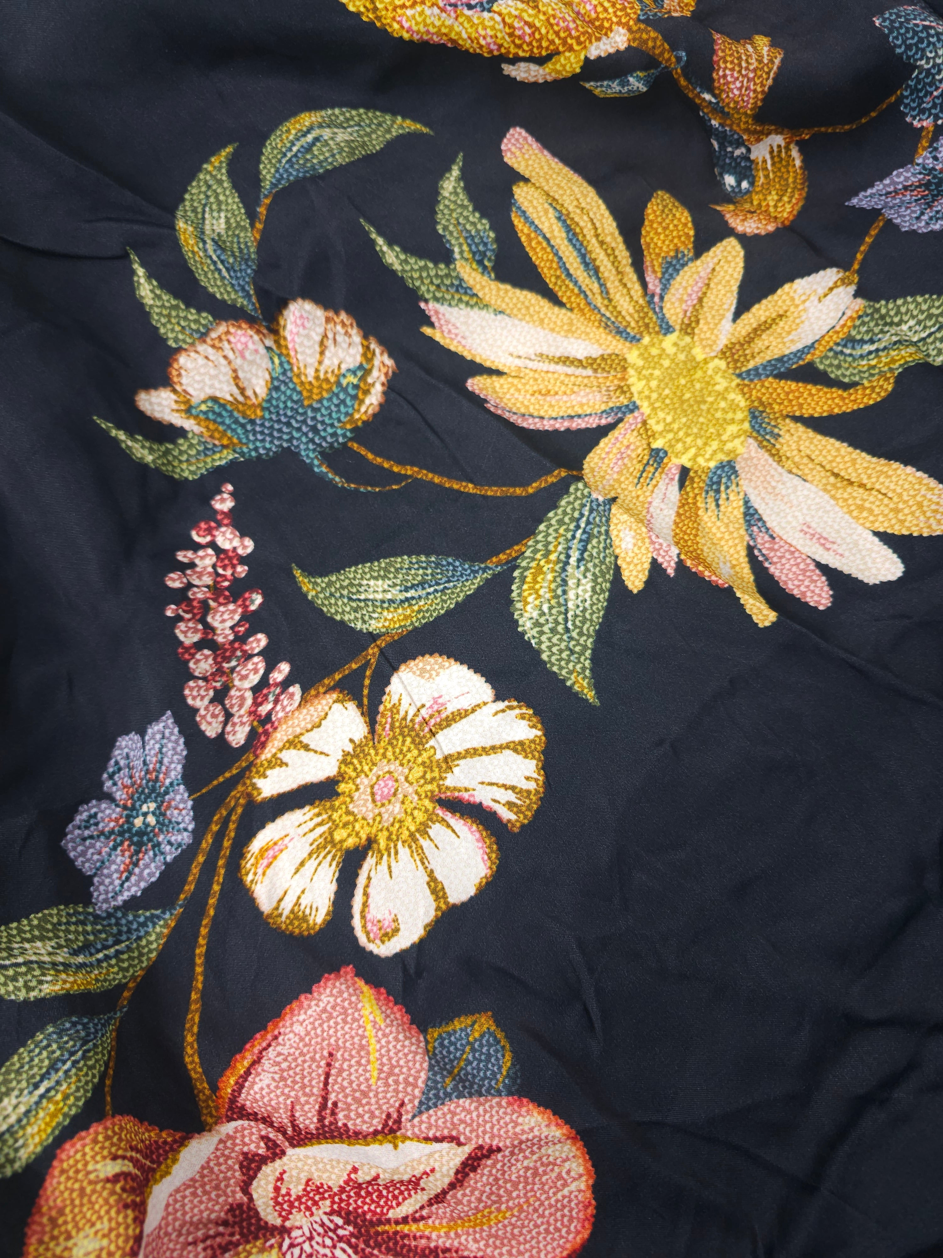 Flower embroidered print Viscose sateen- 3m piece