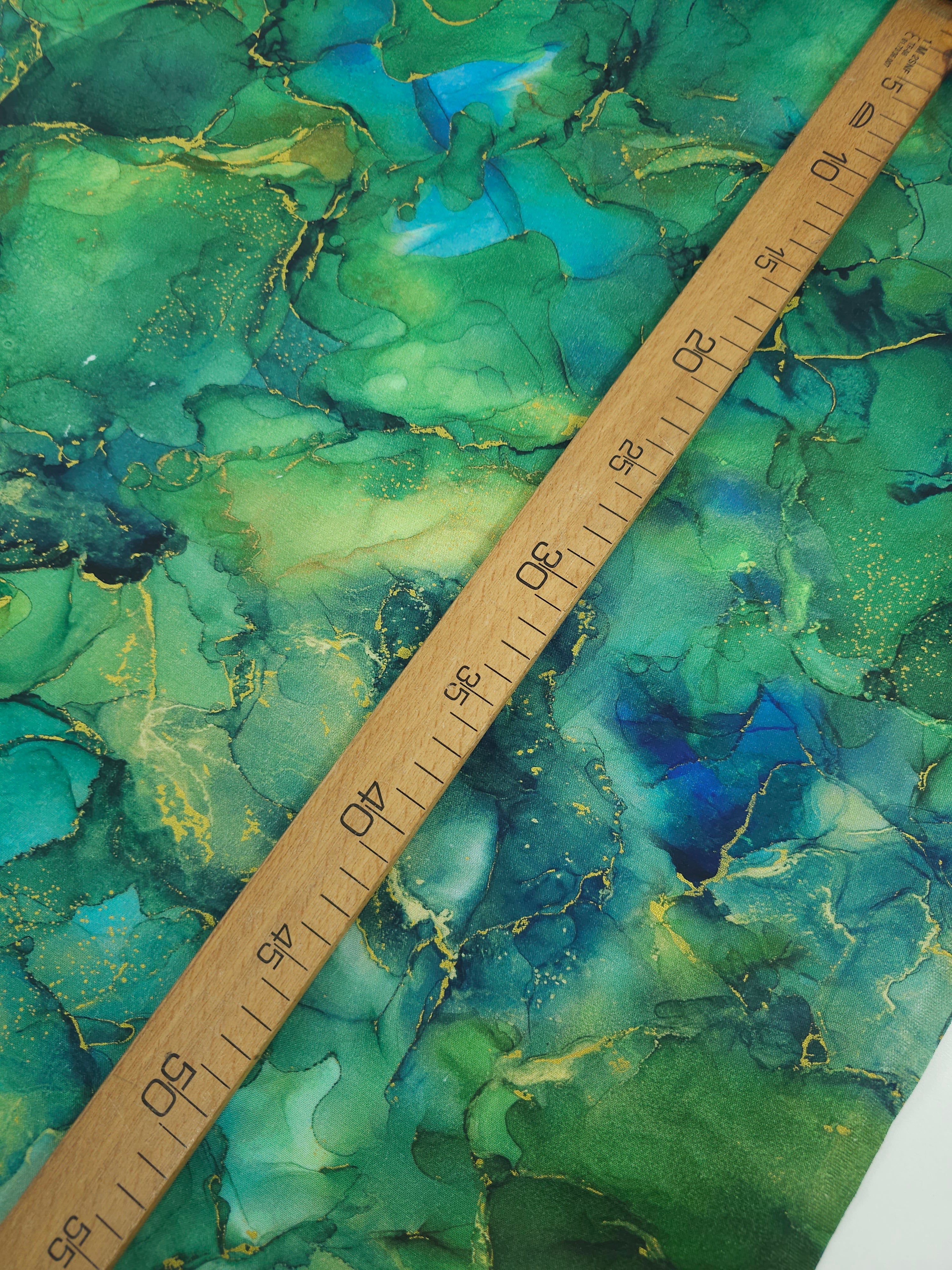 Green/Teal Gold Marble 100% Cotton