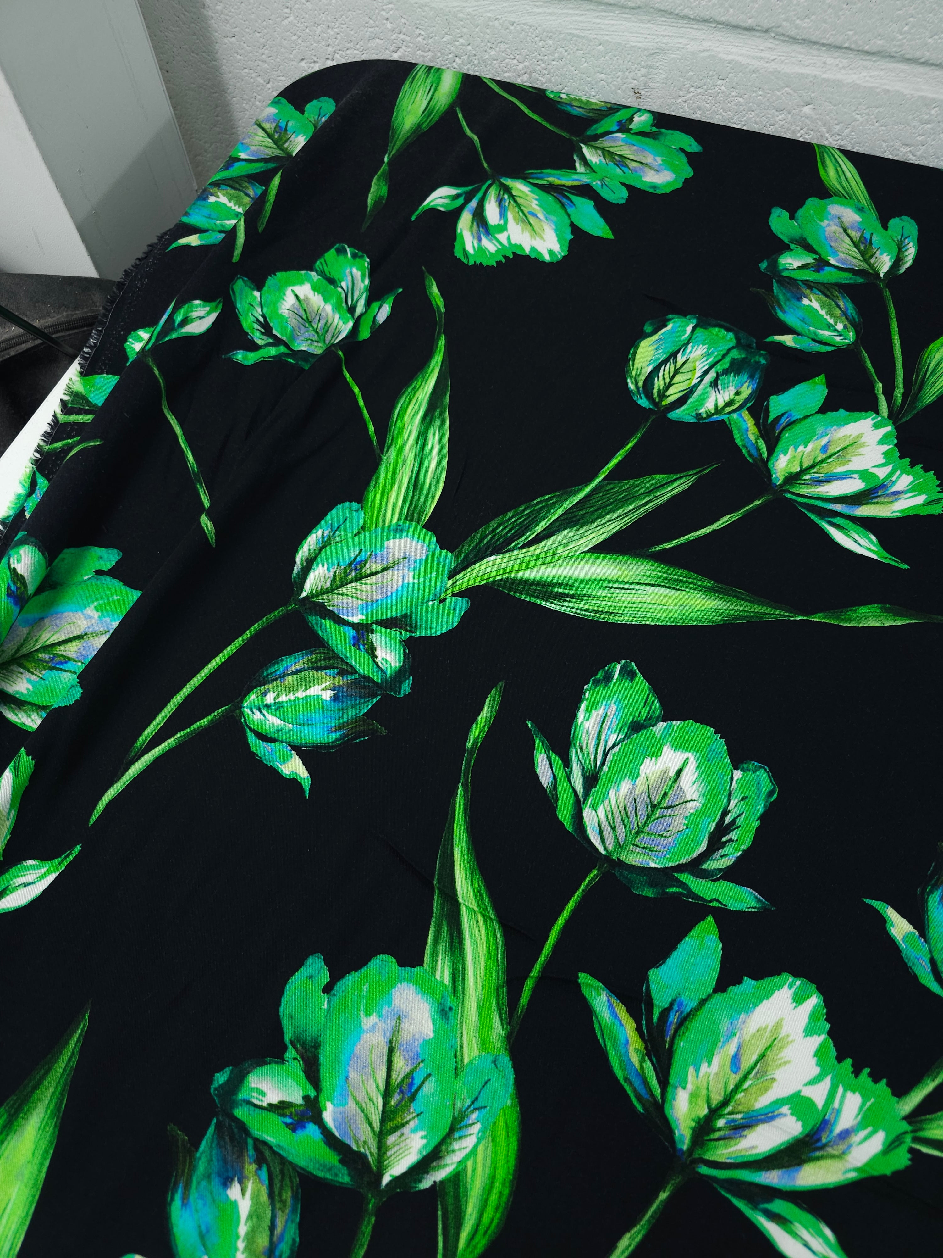 Green Lumi Floral Stem Viscose Challis