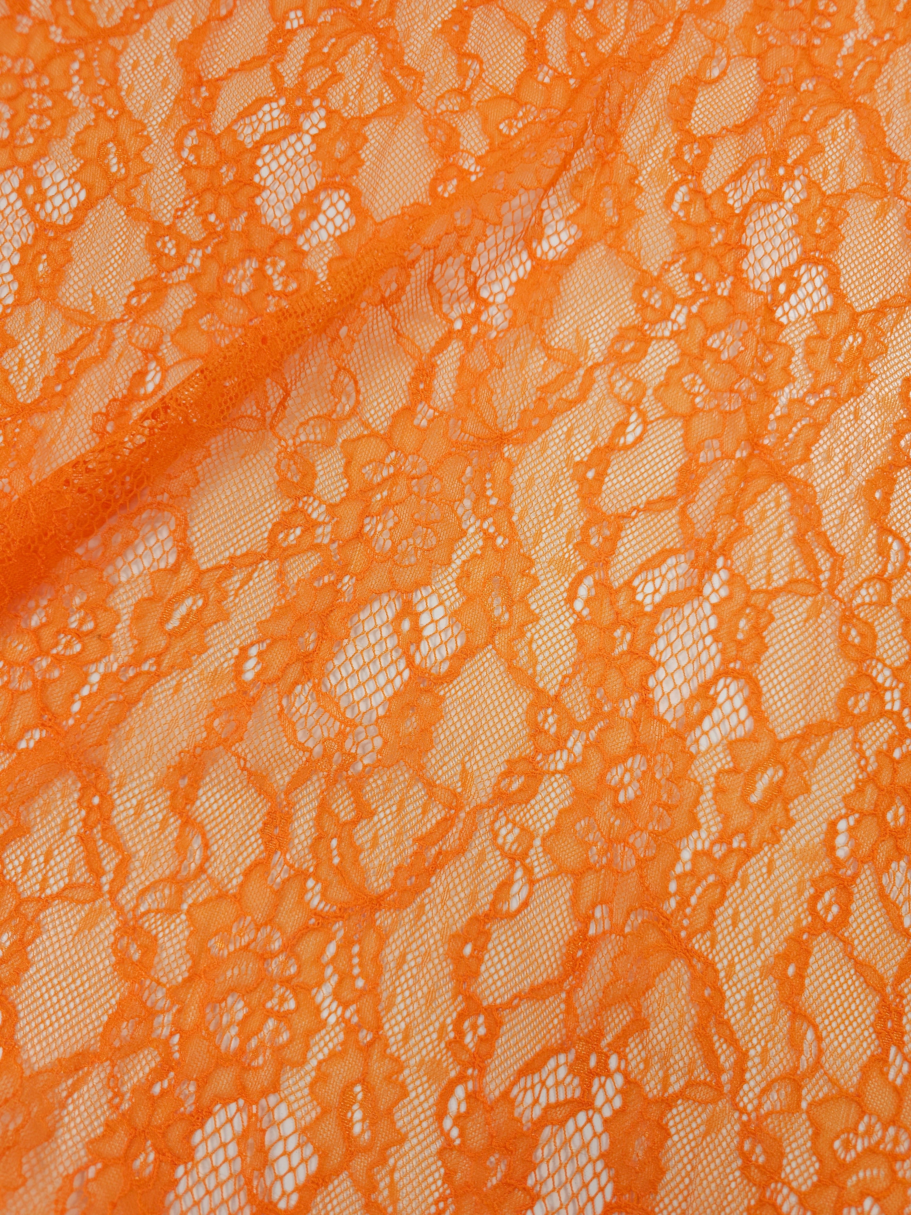 Orange Abstract Floral Mesh Lace
