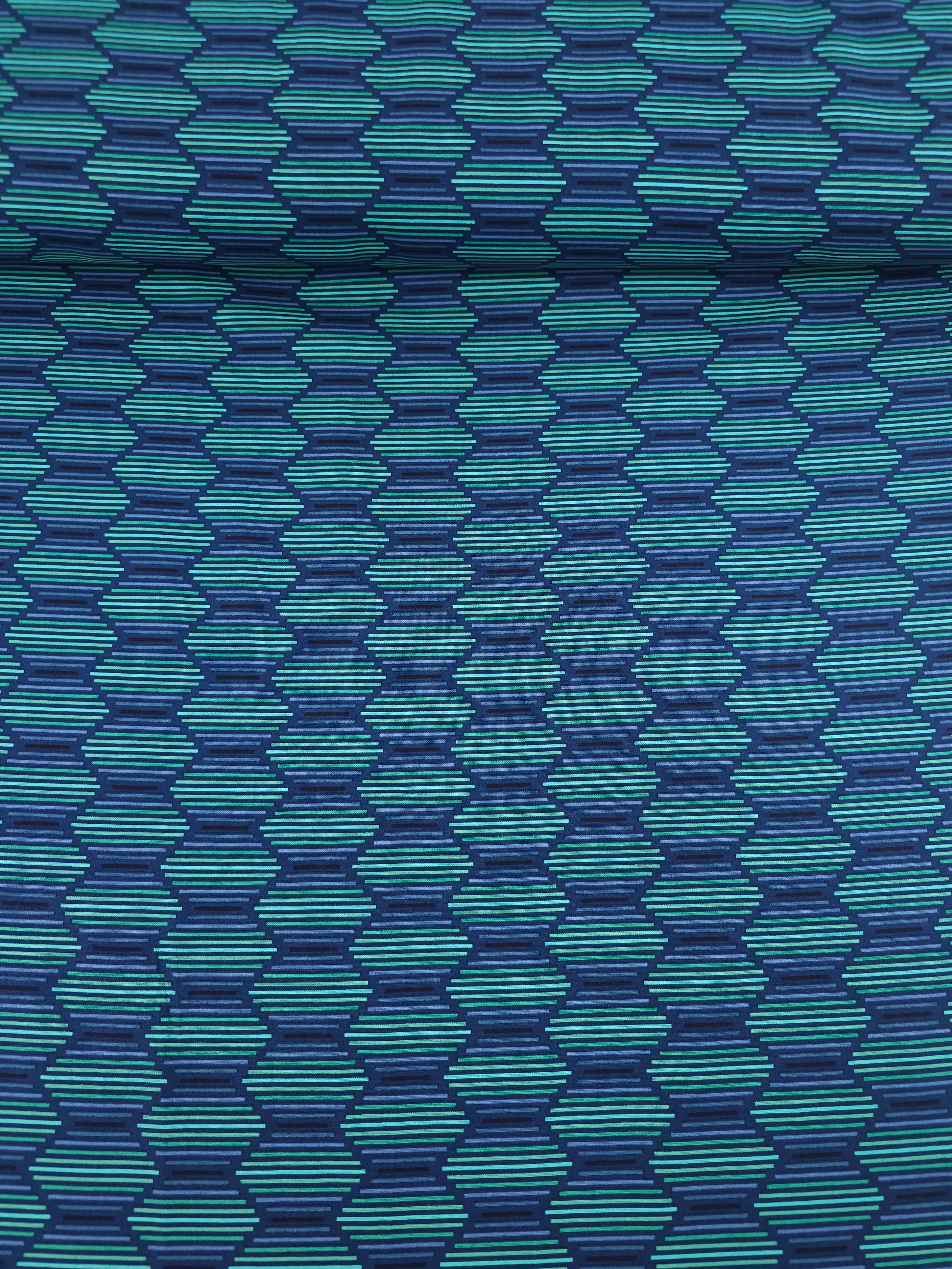 Marine Blue Geometric Haze 100% Cotton - Benartex