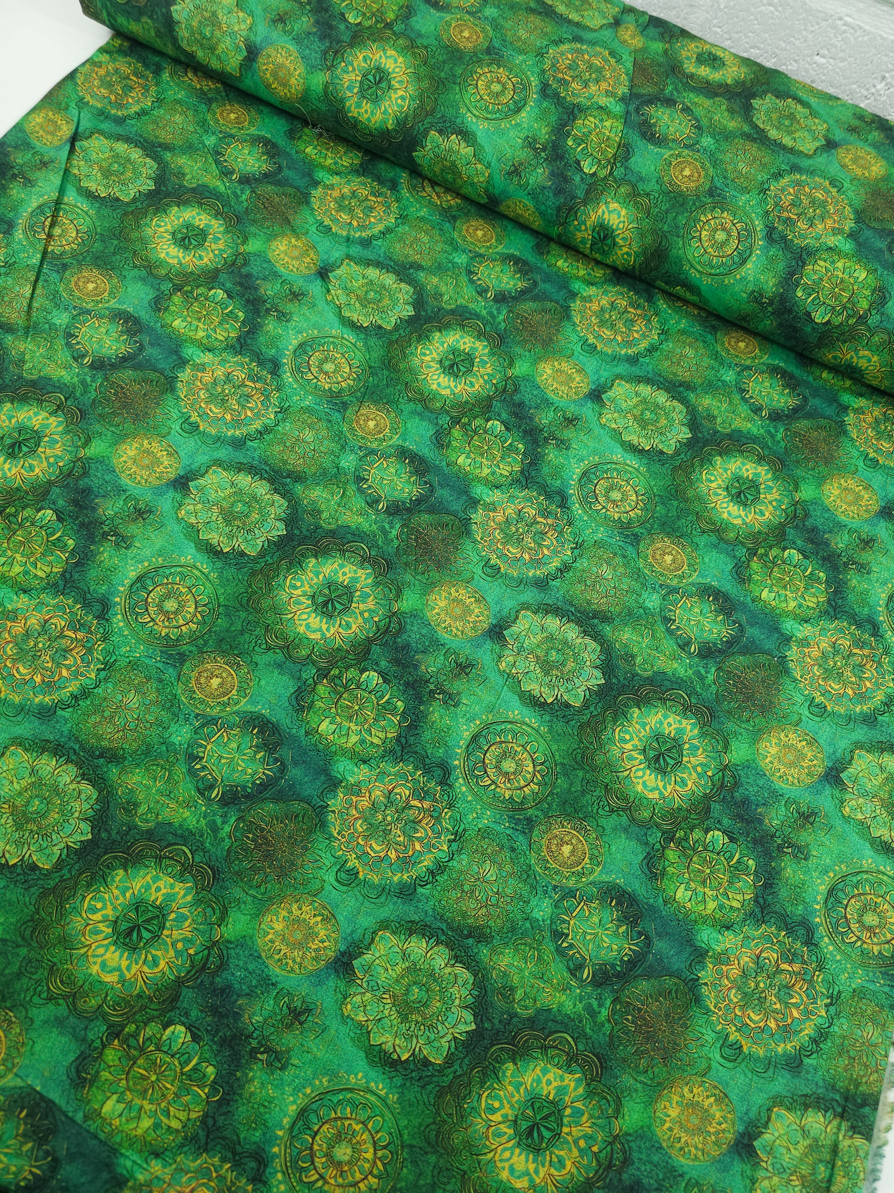 Green Spiral Medallion 100% Cotton 106" *EXTRA WIDE*