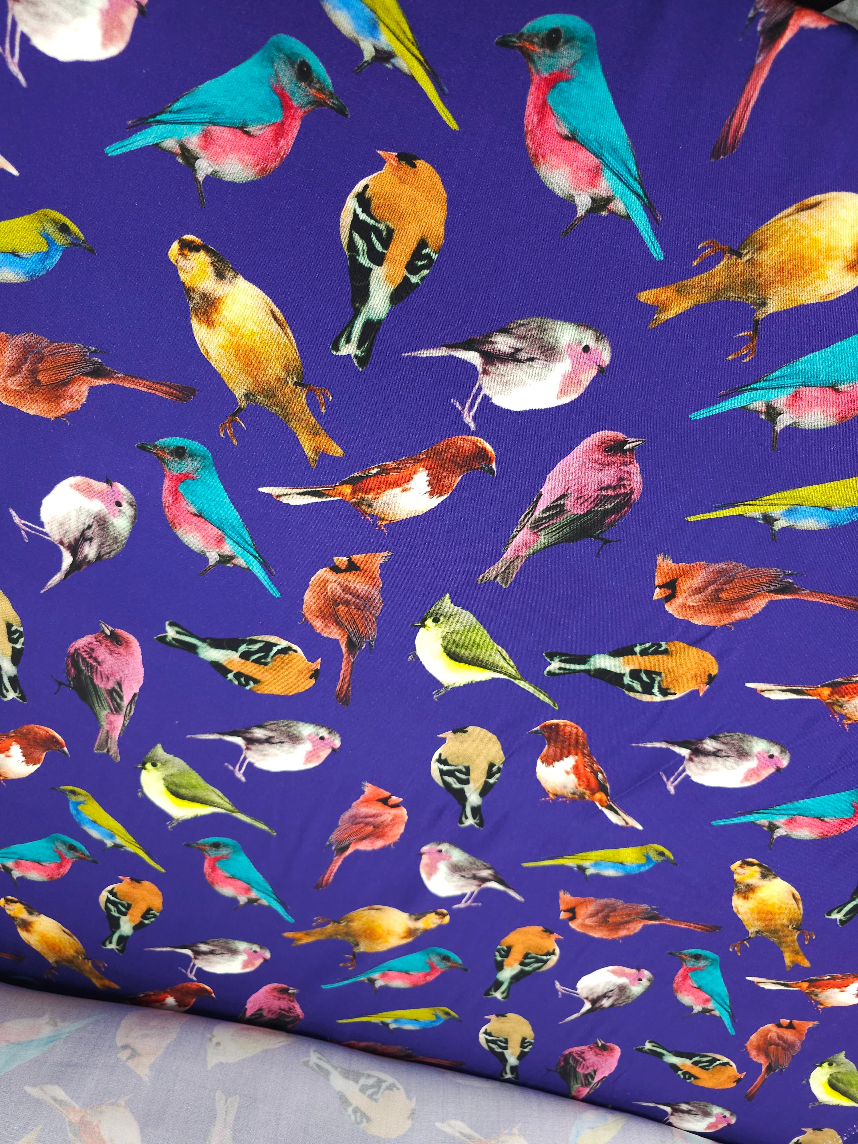 Purple Island Birds Viscose Challis