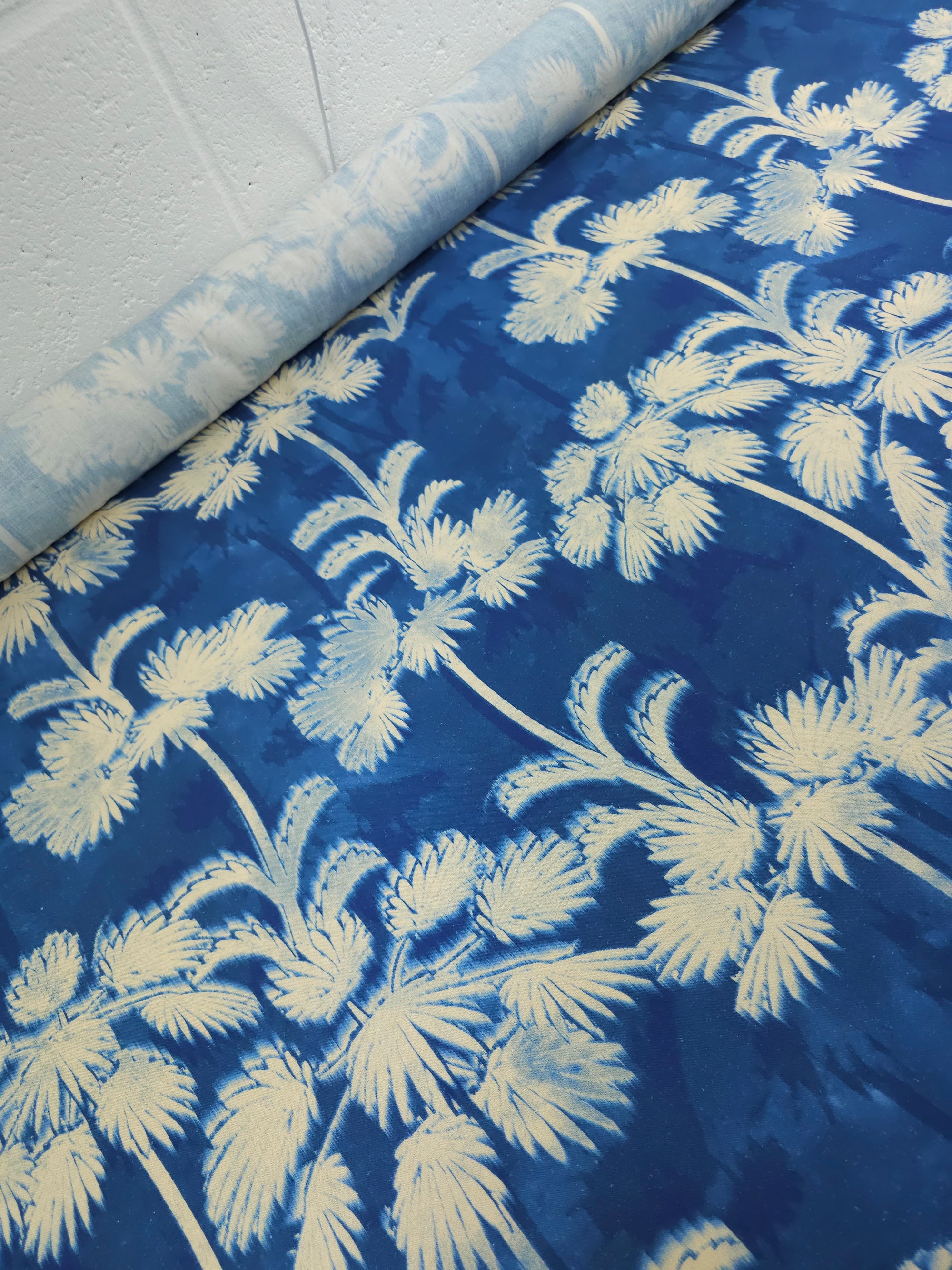 Blue Blur Palm Viscose Linen