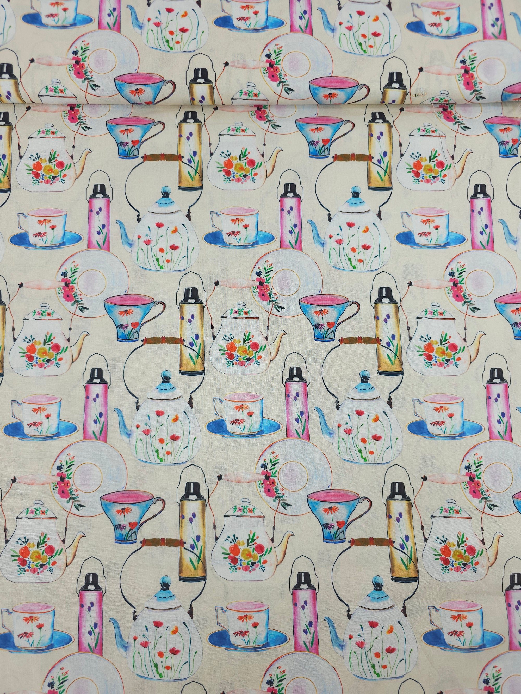 Retro Tea Ceramics 100% Cotton - Joann