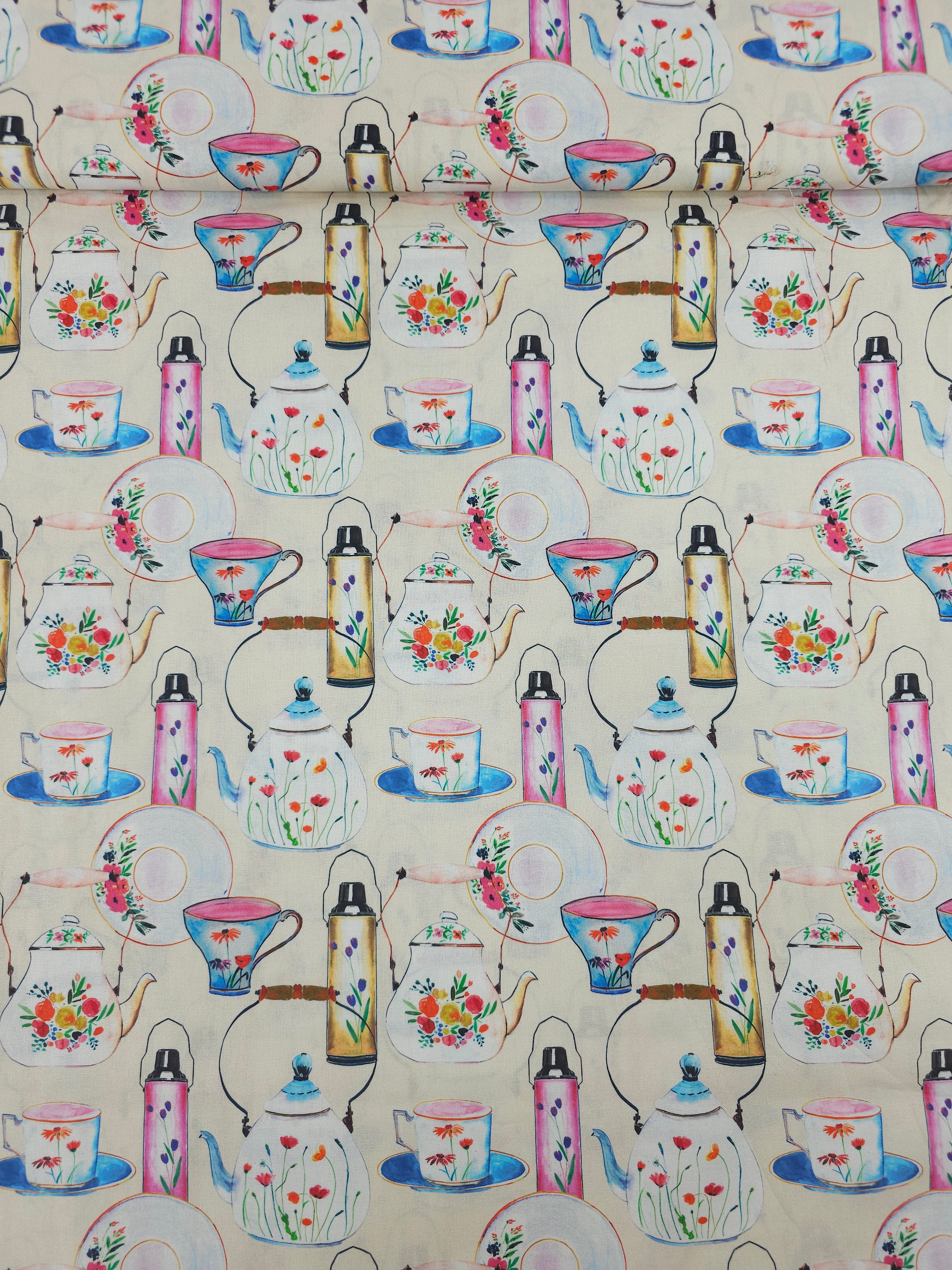 Retro Tea Ceramics 100% Cotton - Joann