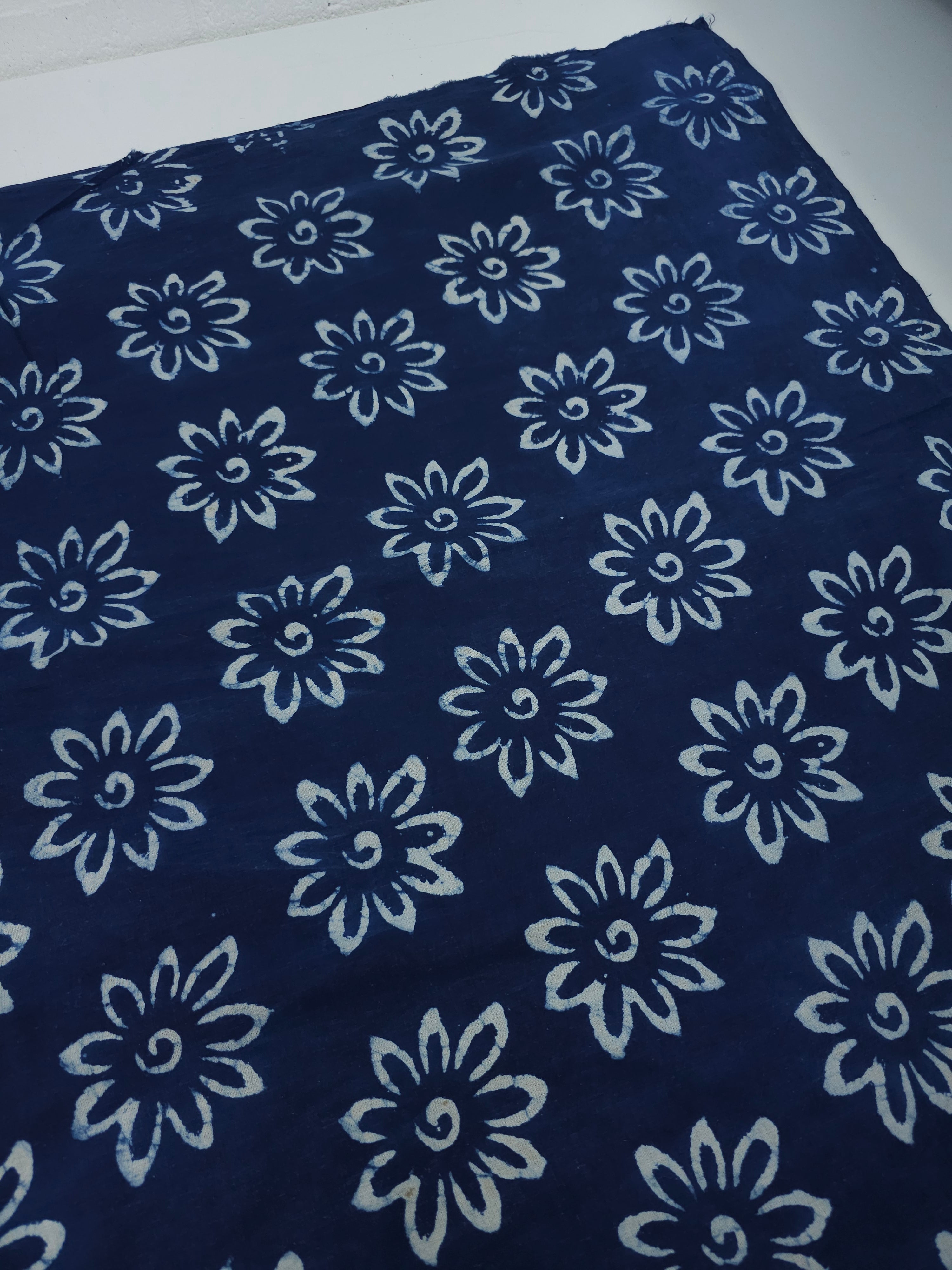 Deep Blue Wonder Flower Block Print Cotton