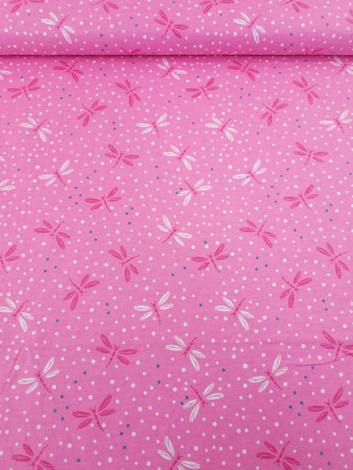 Pink Dragonfly Polka Lightweight Flannel Cotton