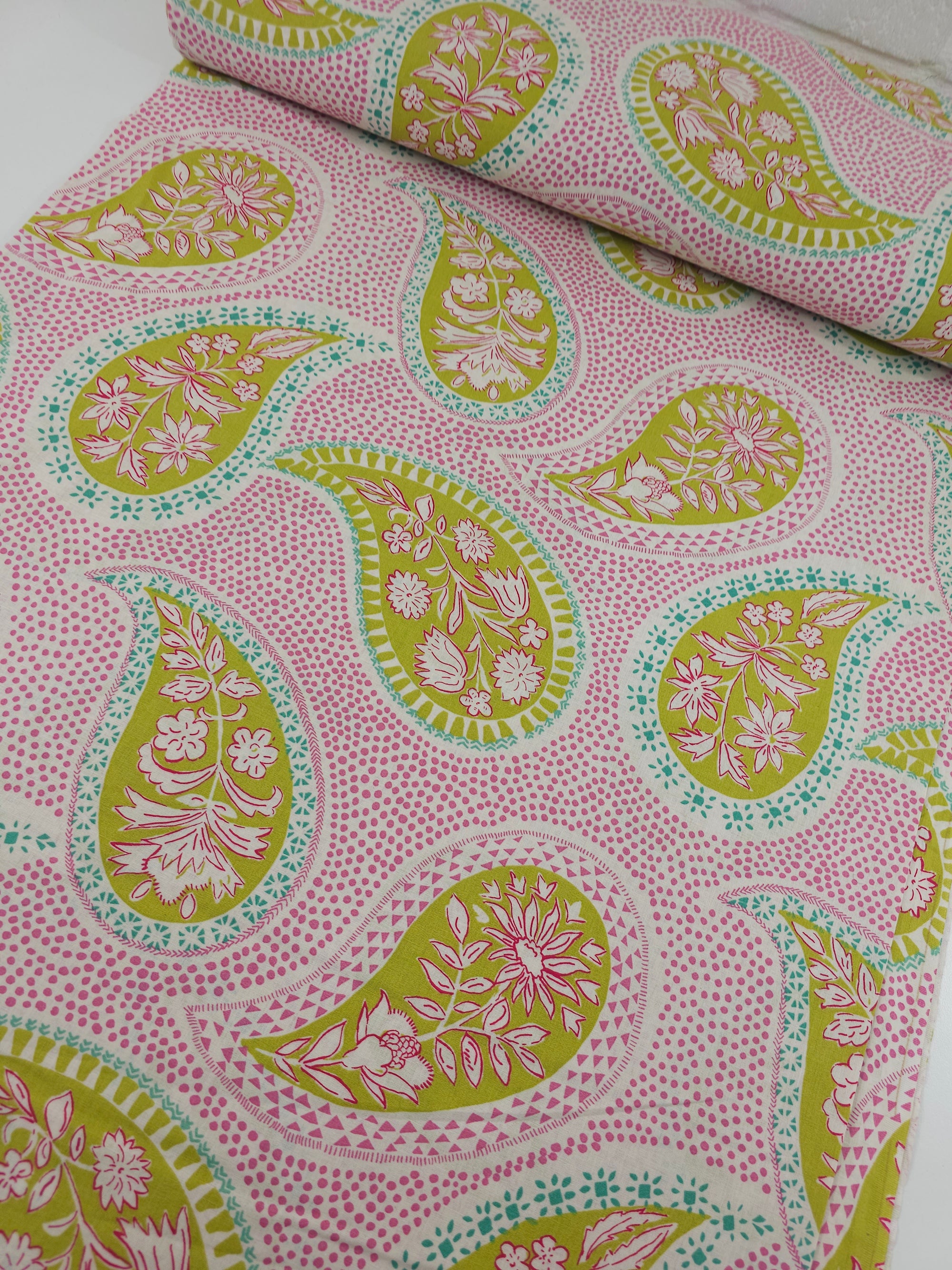 Pink/Lime Paisley 100% Cotton 90" *EXTRA WIDE*