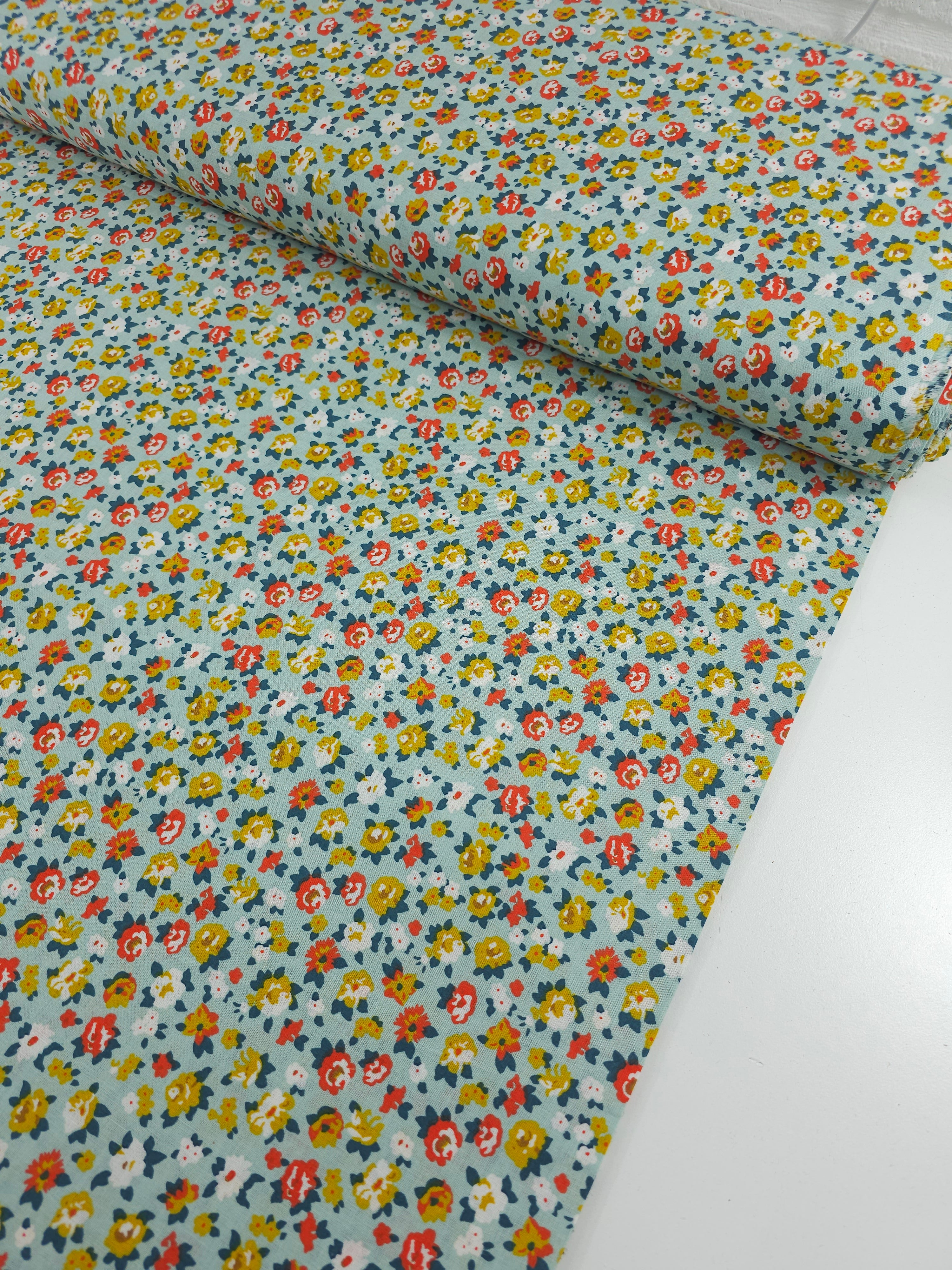 Mint Green Ditsy Floral 100% Cotton 110"