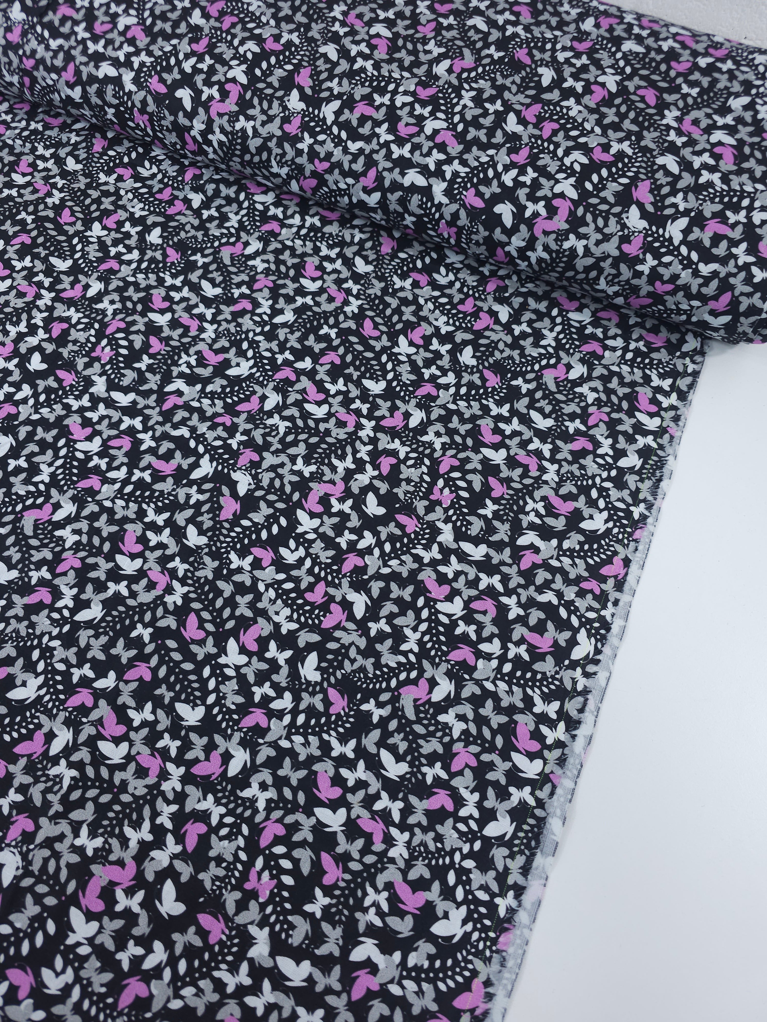 Purple/Black Ditsy Butterfly Kingdom 100% Cotton