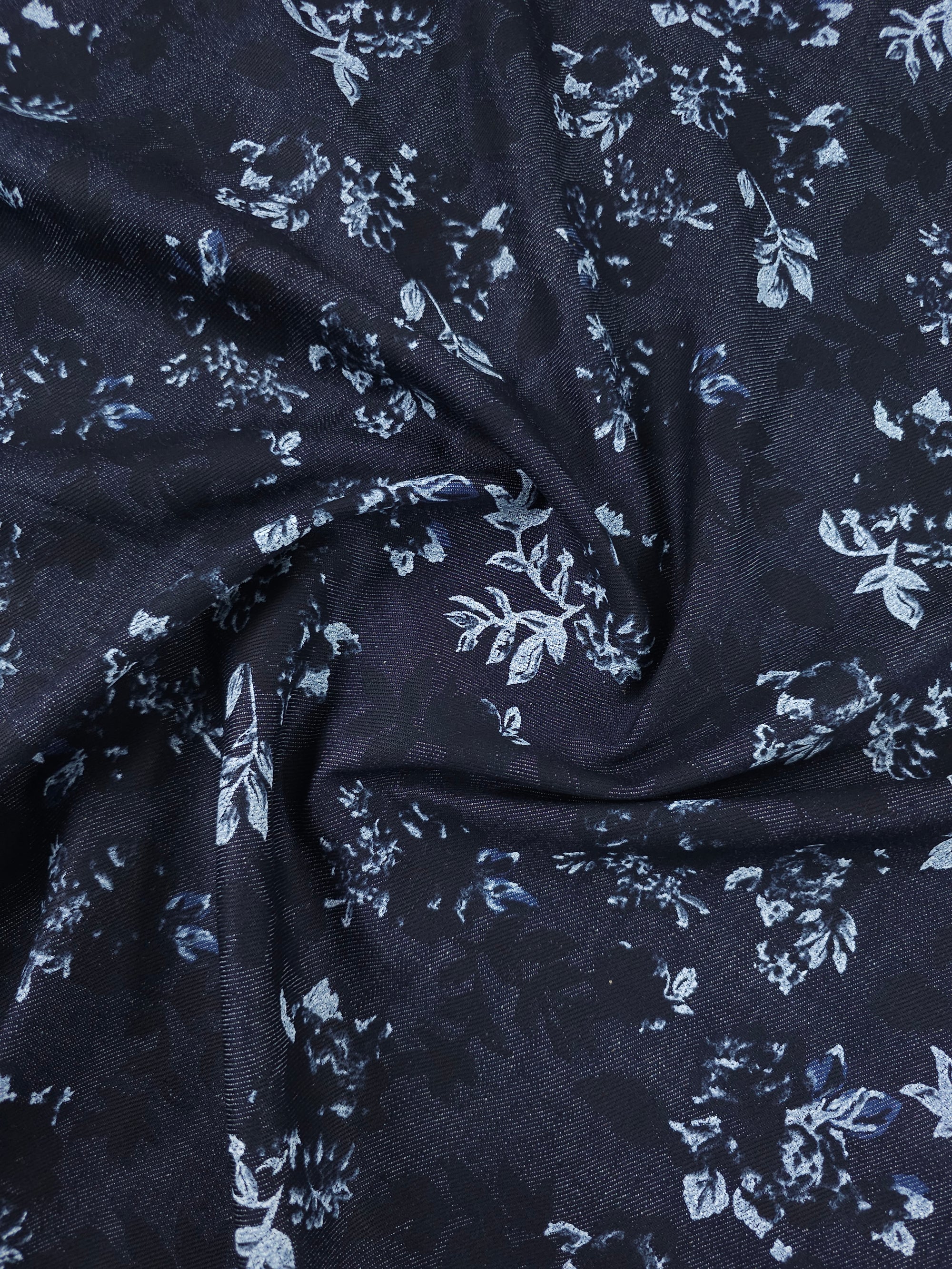 Dark Navy Floating Floral Denim