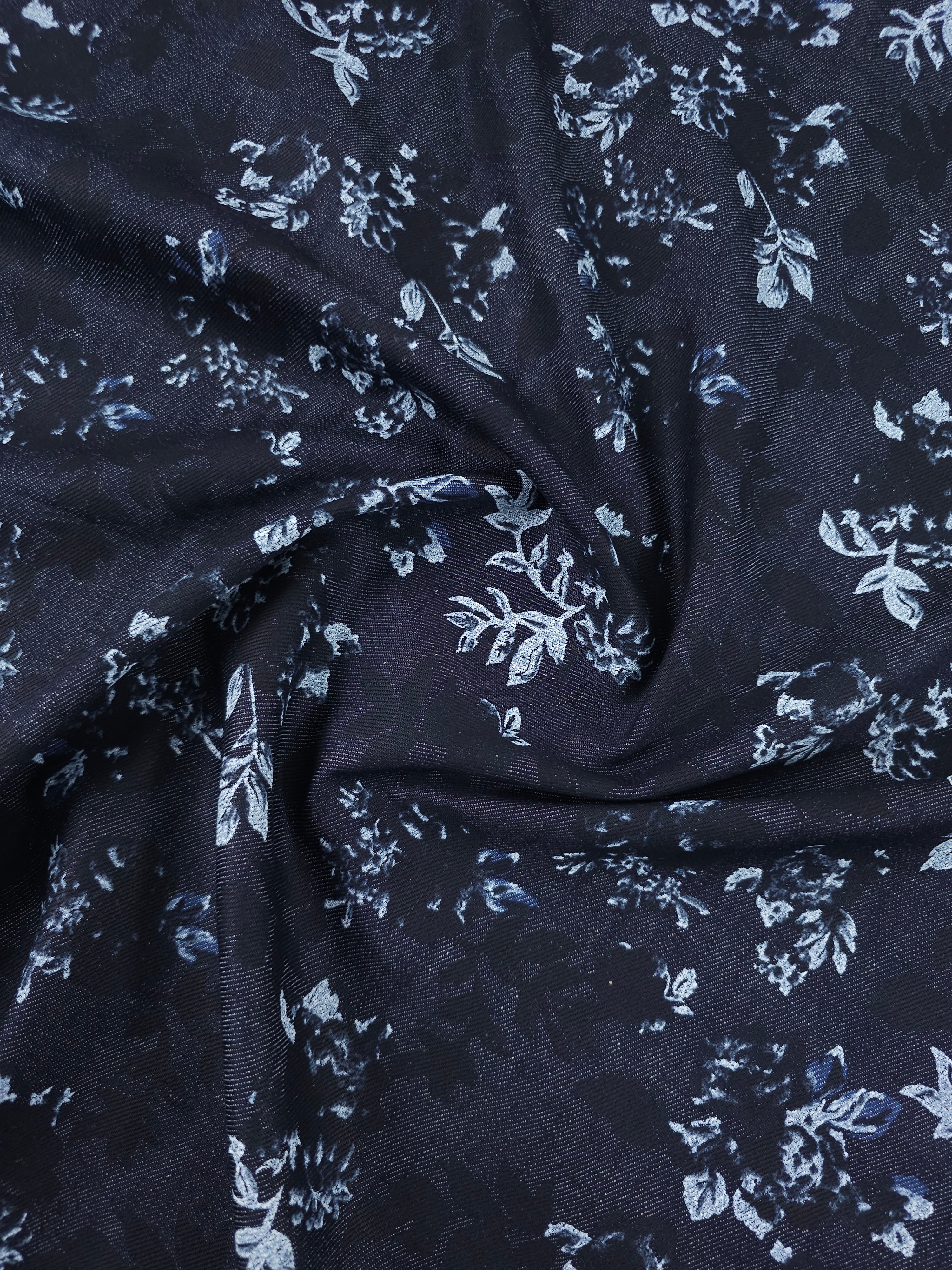 Dark Navy Floating Floral Denim